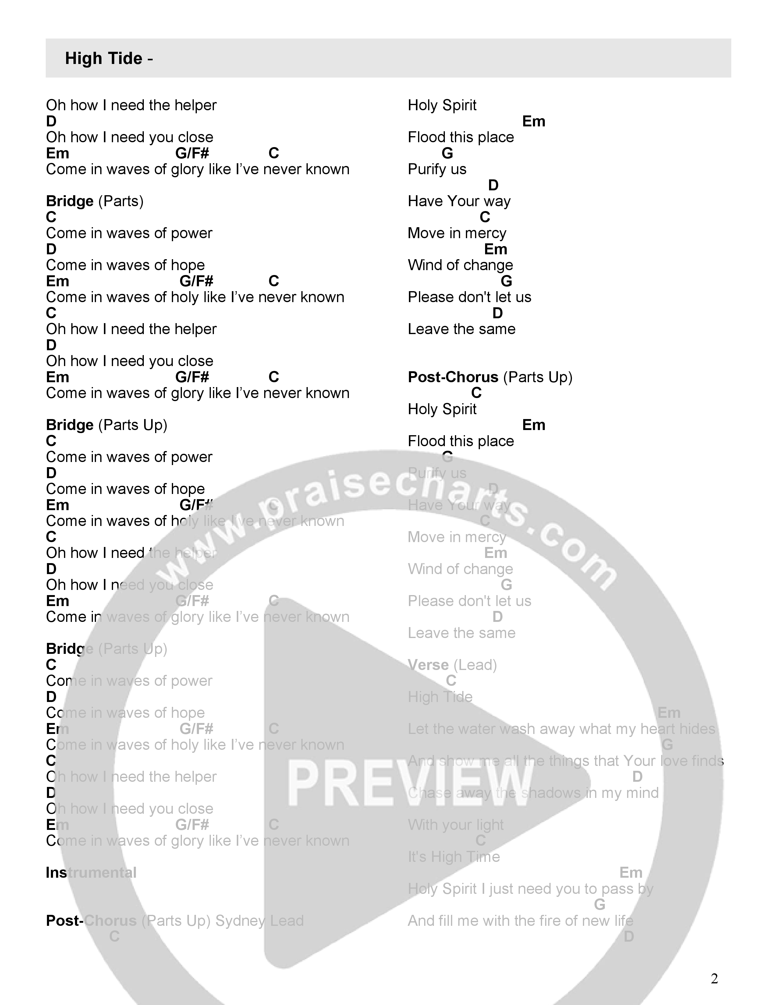 High Tide (Live) Chord Chart (7 Hills Worship)