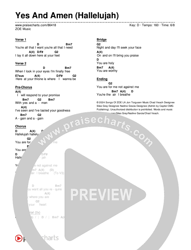 Yes And Amen (Hallelujah) Chords & Lyrics (ZOE Music)