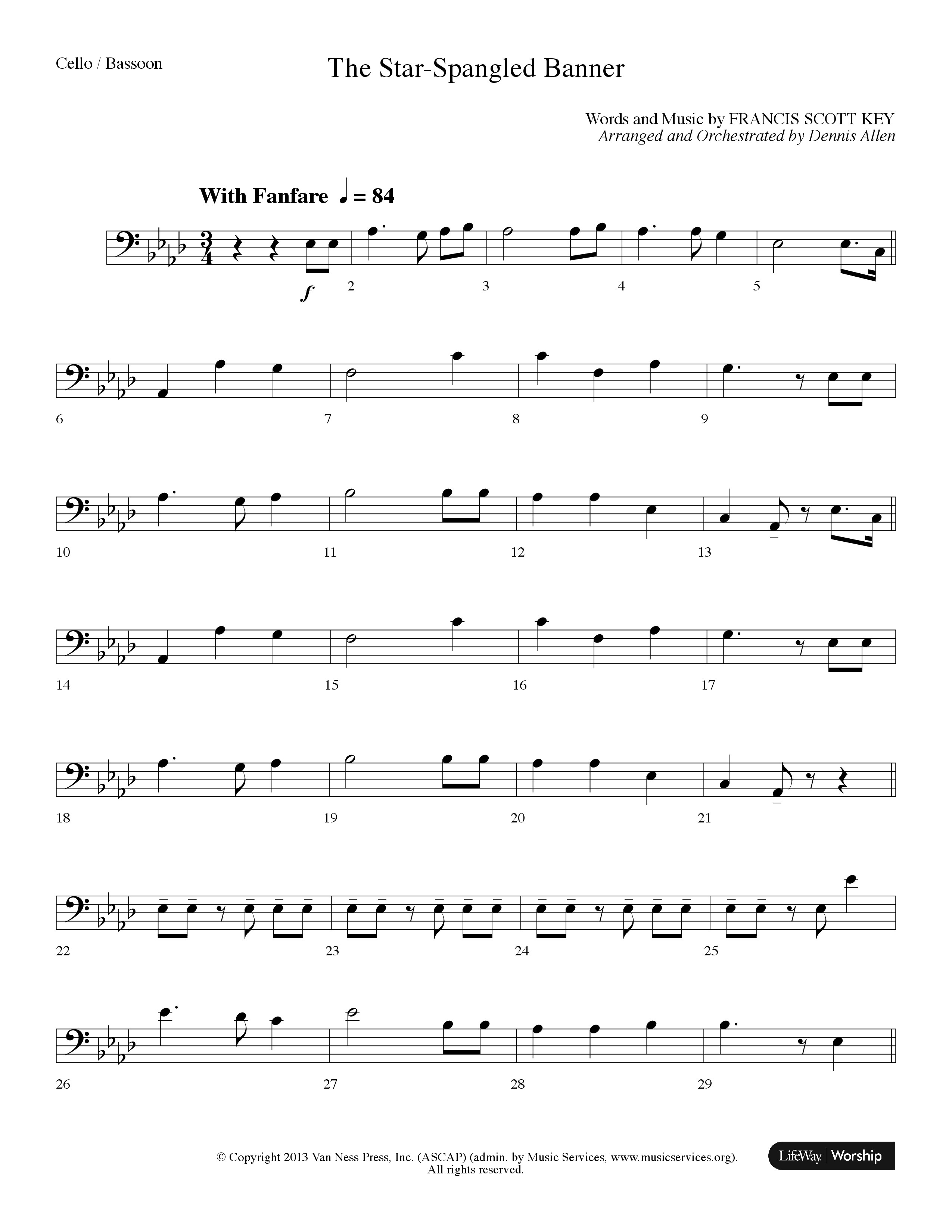 The Star Spangled Banner (Choral Anthem SATB) Cello (Lifeway Choral / Arr. Dennis Allen)