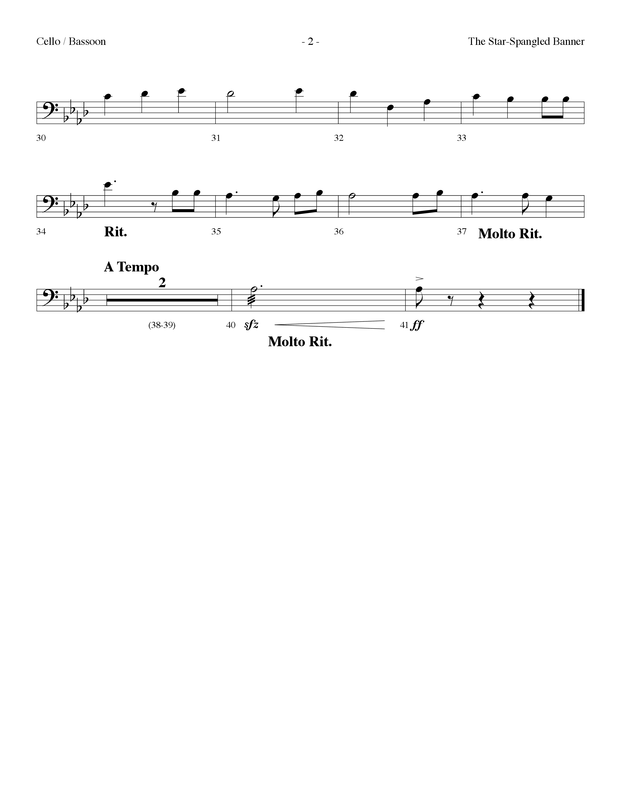 The Star Spangled Banner (Choral Anthem SATB) Cello (Lifeway Choral / Arr. Dennis Allen)