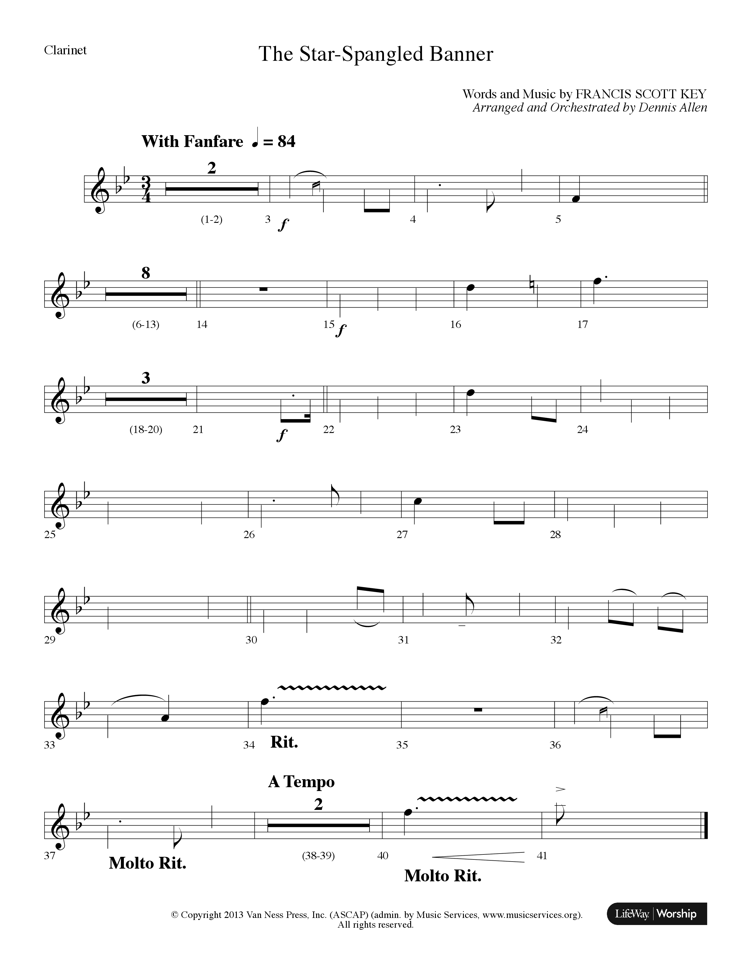 The Star Spangled Banner (Choral Anthem SATB) Clarinet (Lifeway Choral / Arr. Dennis Allen)