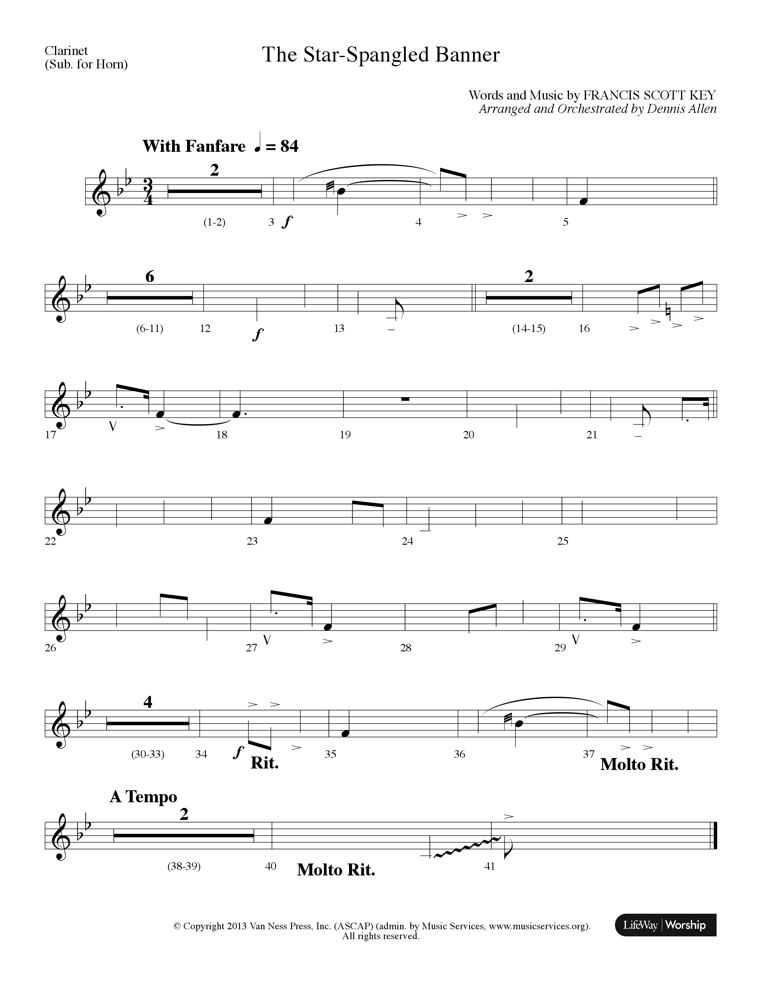 The Star Spangled Banner (Choral Anthem SATB) Clarinet (Lifeway Choral / Arr. Dennis Allen)