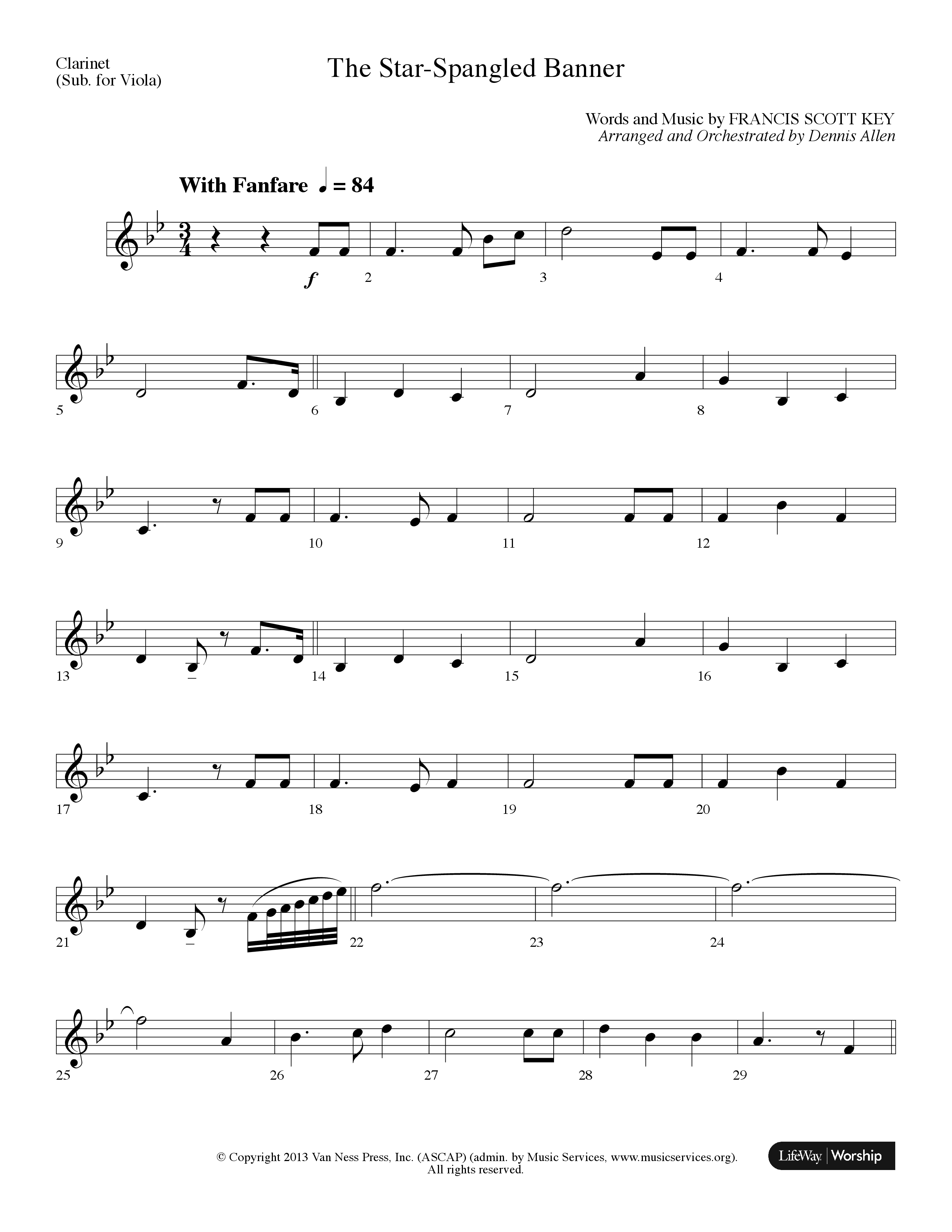 The Star Spangled Banner (Choral Anthem SATB) Clarinet (Lifeway Choral / Arr. Dennis Allen)