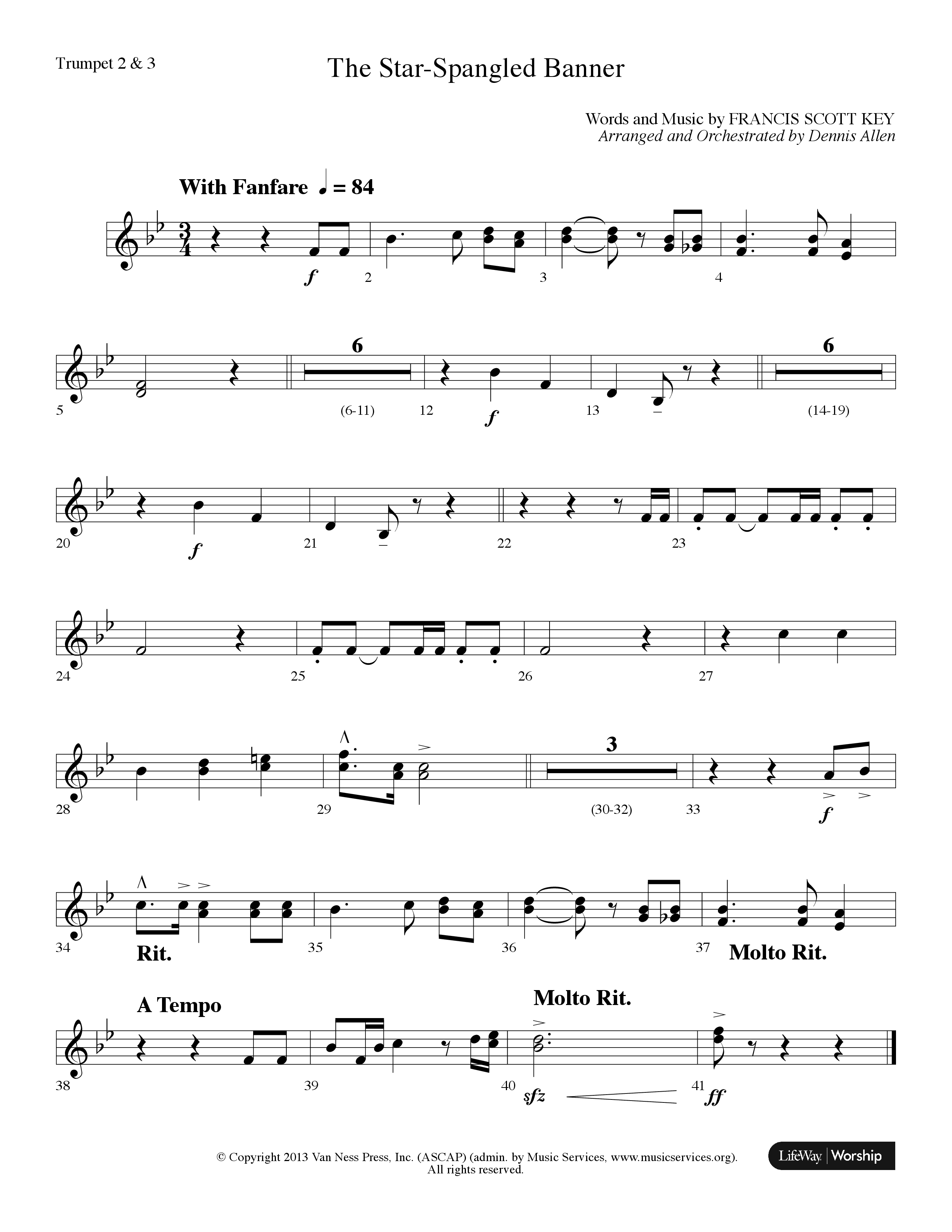 The Star Spangled Banner (Choral Anthem SATB) Trumpet 2/3 (Lifeway Choral / Arr. Dennis Allen)