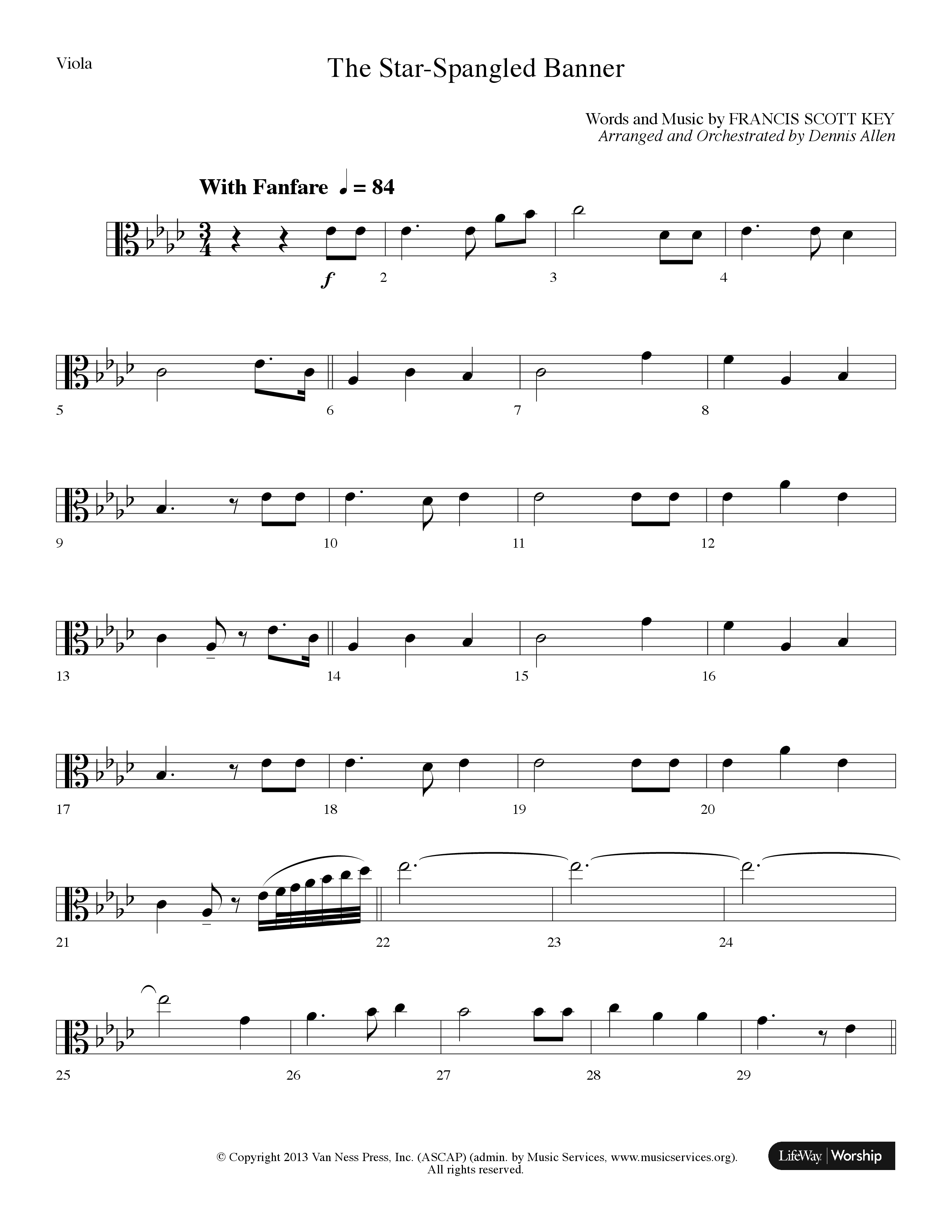 The Star Spangled Banner (Choral Anthem SATB) Viola (Lifeway Choral / Arr. Dennis Allen)
