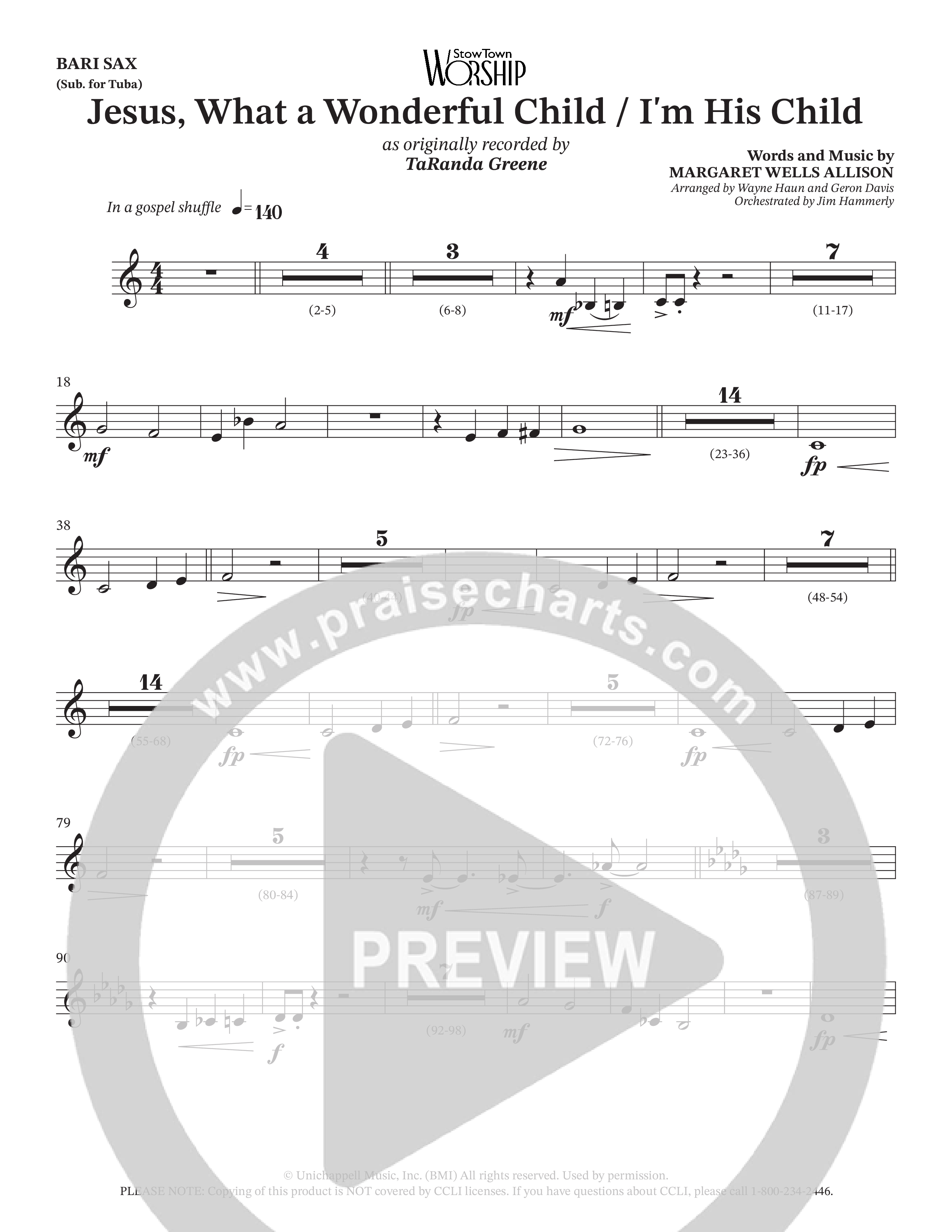 Jesus What A Wonderful Child / I'm His Child (Choral Anthem SATB) Bari Sax (TaRanda Greene / Arr. Wayne Haun / Arr. Geron Davis)