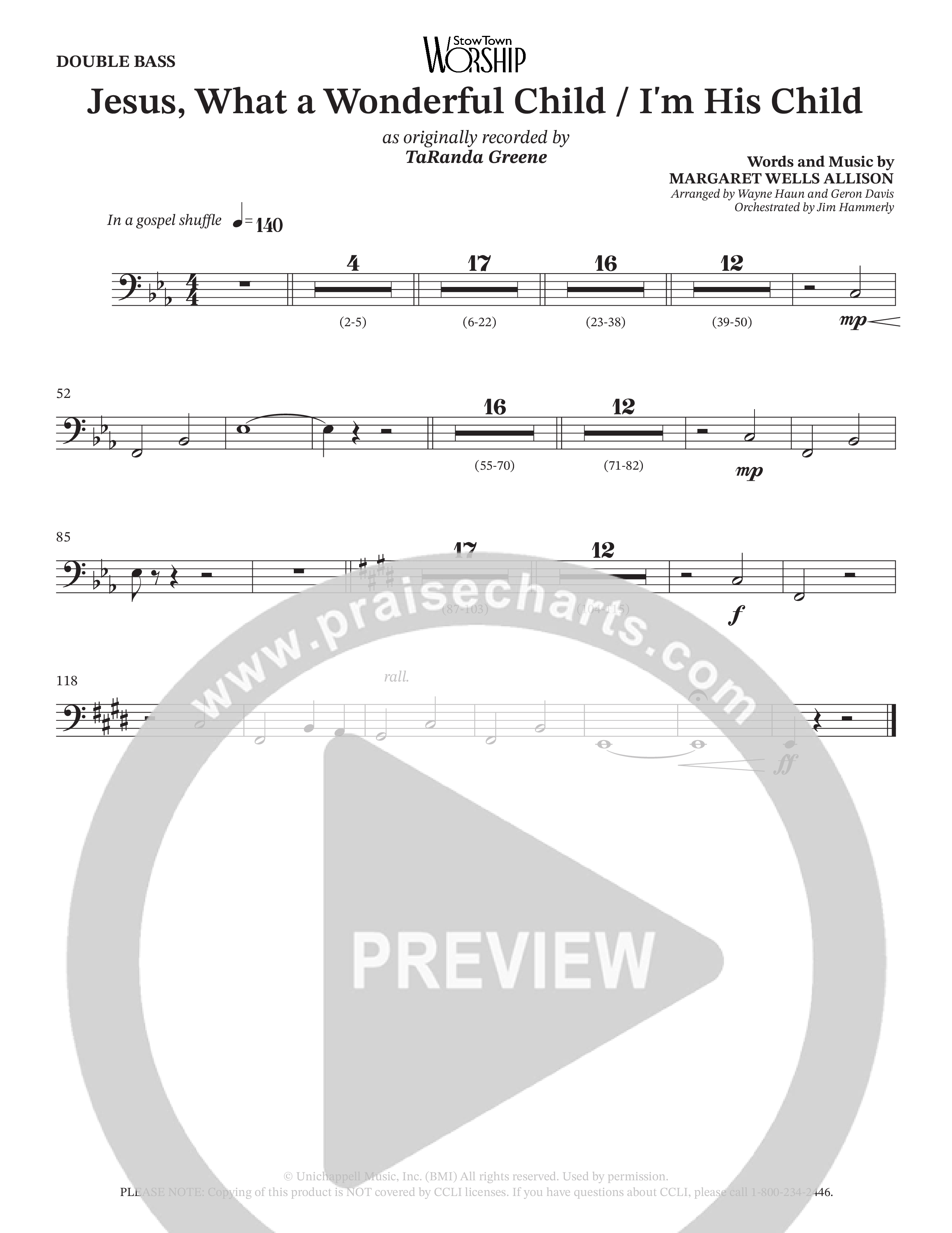 Jesus What A Wonderful Child / I'm His Child (Choral Anthem SATB) Double Bass (TaRanda Greene / Arr. Wayne Haun / Arr. Geron Davis)