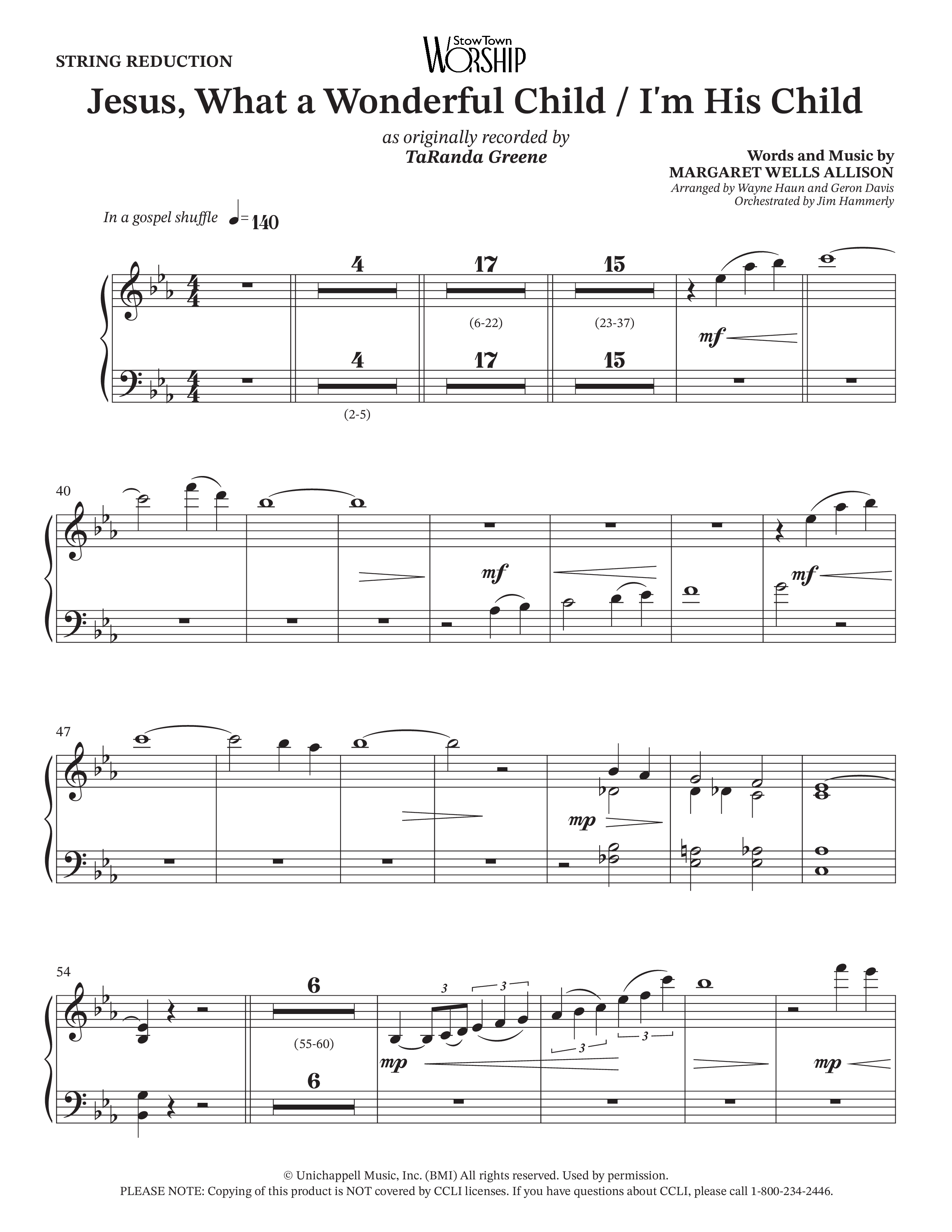 Jesus What A Wonderful Child / I'm His Child (Choral Anthem SATB) String Reduction (TaRanda Greene / Arr. Wayne Haun / Arr. Geron Davis)