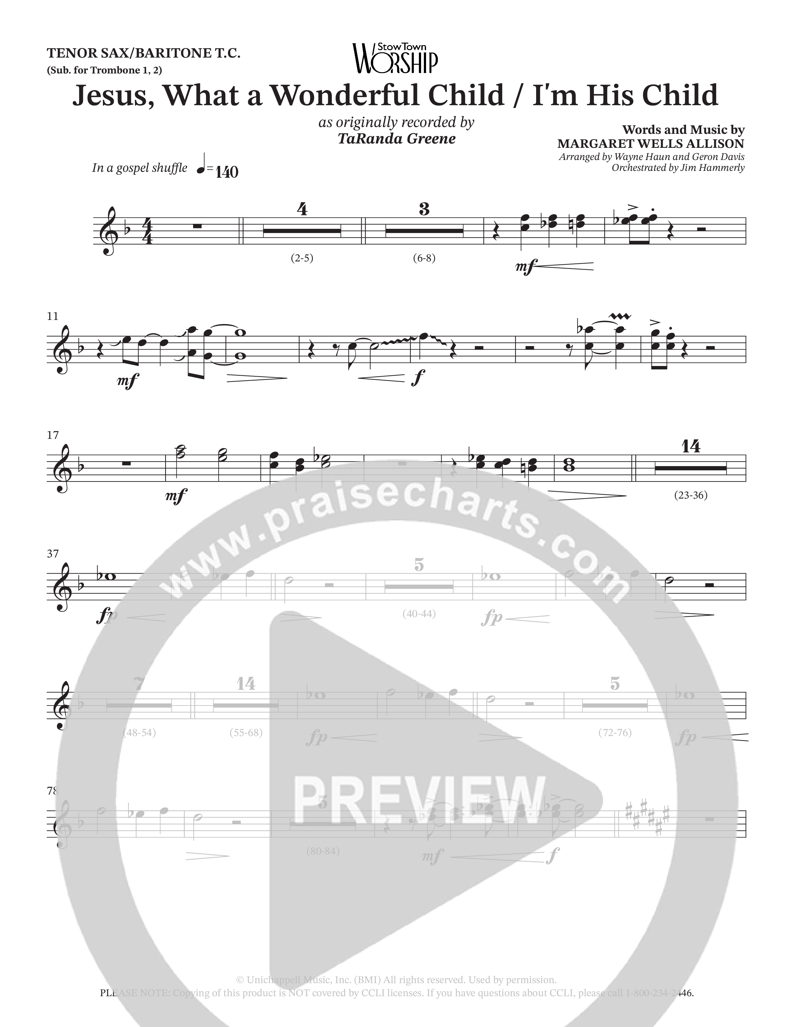 Jesus What A Wonderful Child / I'm His Child (Choral Anthem SATB) Tenor Sax/Baritone T.C. (TaRanda Greene / Arr. Wayne Haun / Arr. Geron Davis)