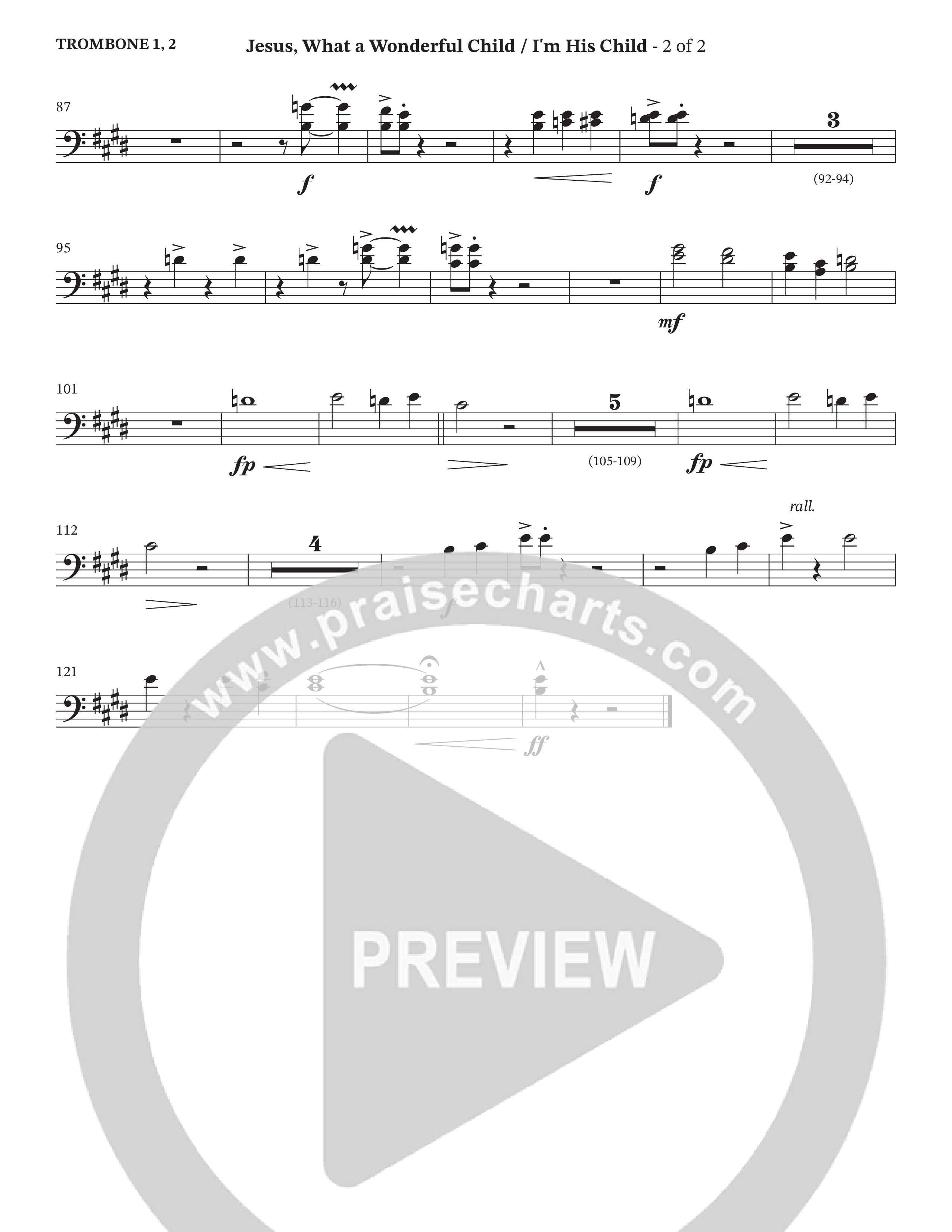 Jesus What A Wonderful Child / I'm His Child (Choral Anthem SATB) Trombone 1/2 (TaRanda Greene / Arr. Wayne Haun / Arr. Geron Davis)