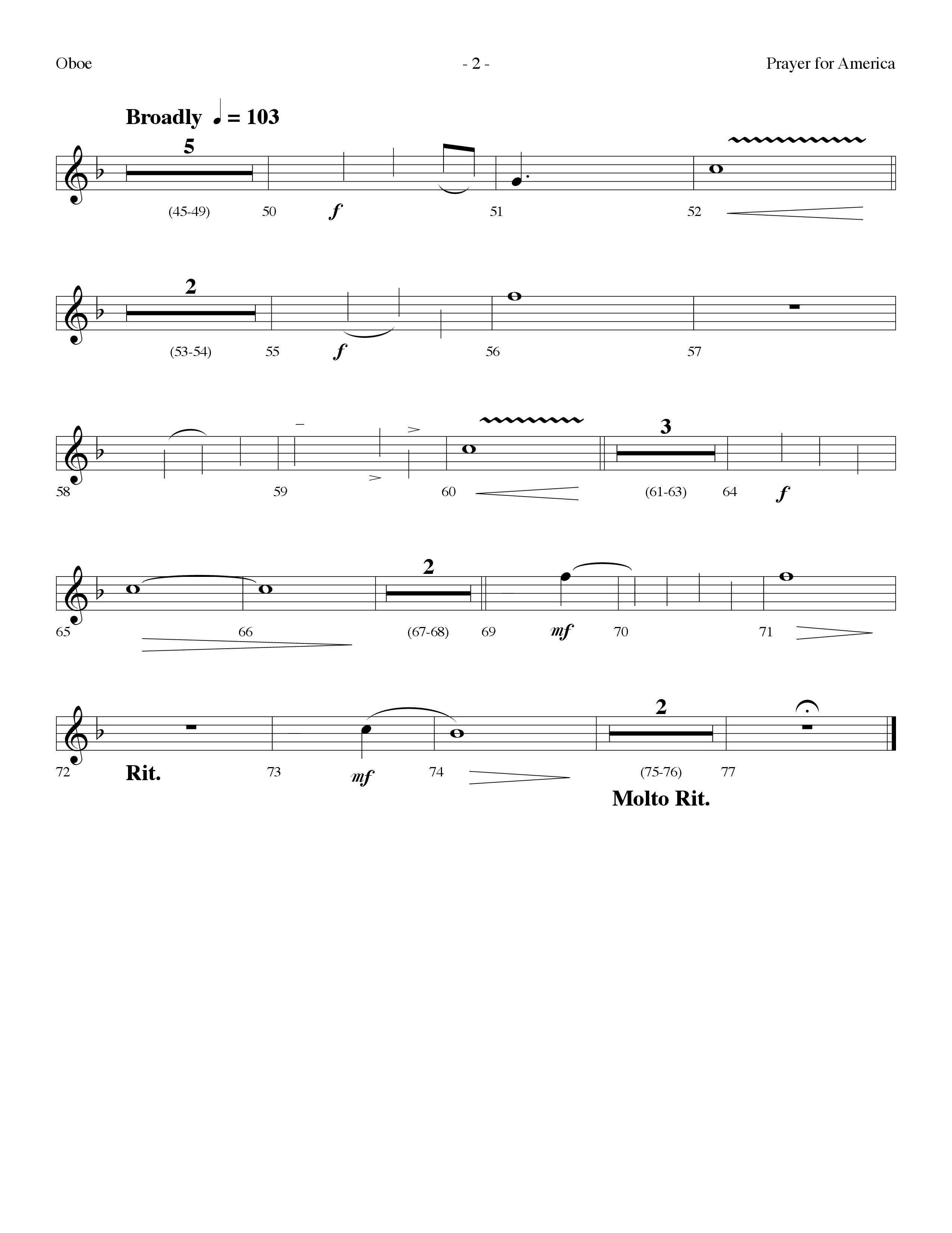 Prayer For America (Choral Anthem SATB) Oboe (Lifeway Choral / Arr. Dennis Allen)