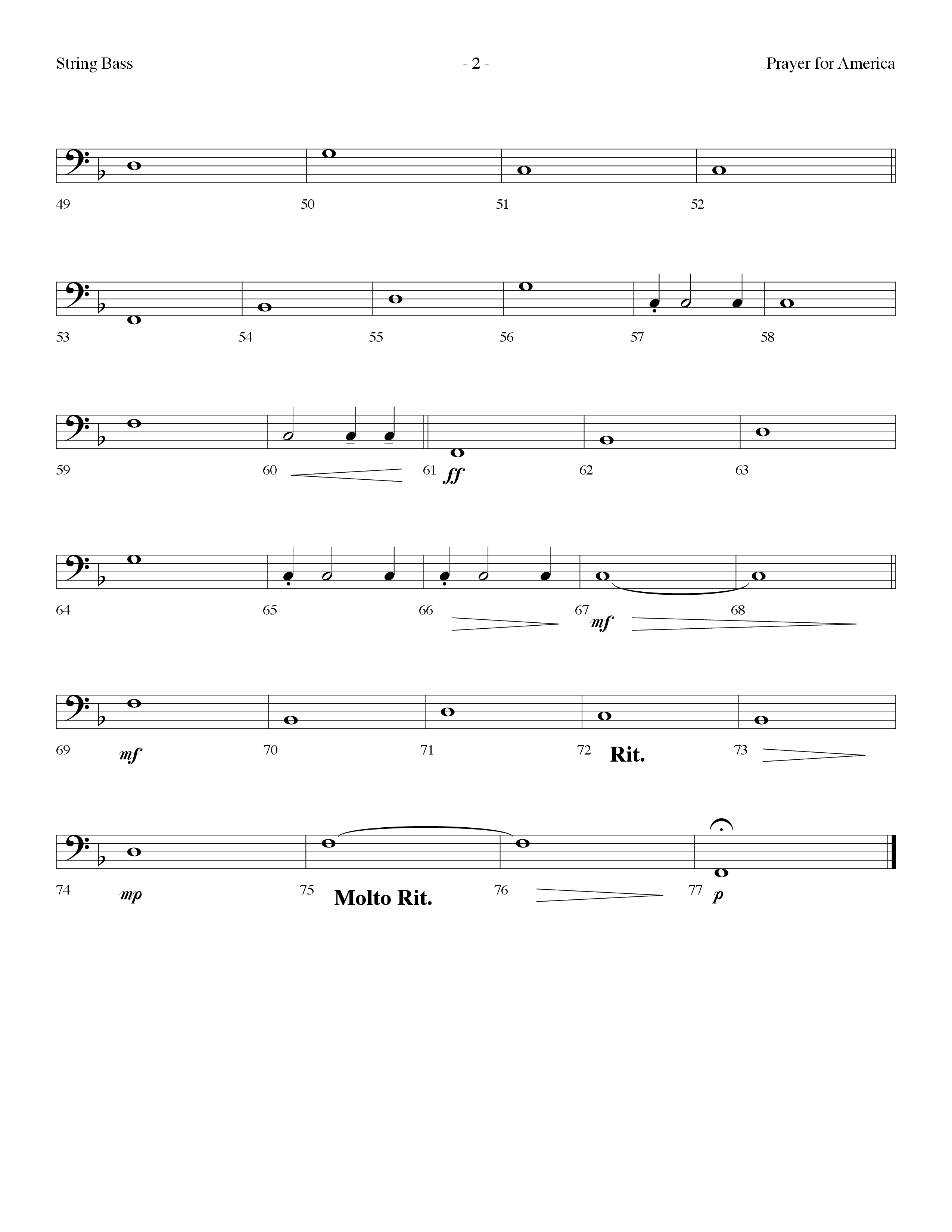 Prayer For America (Choral Anthem SATB) String Bass (Lifeway Choral / Arr. Dennis Allen)