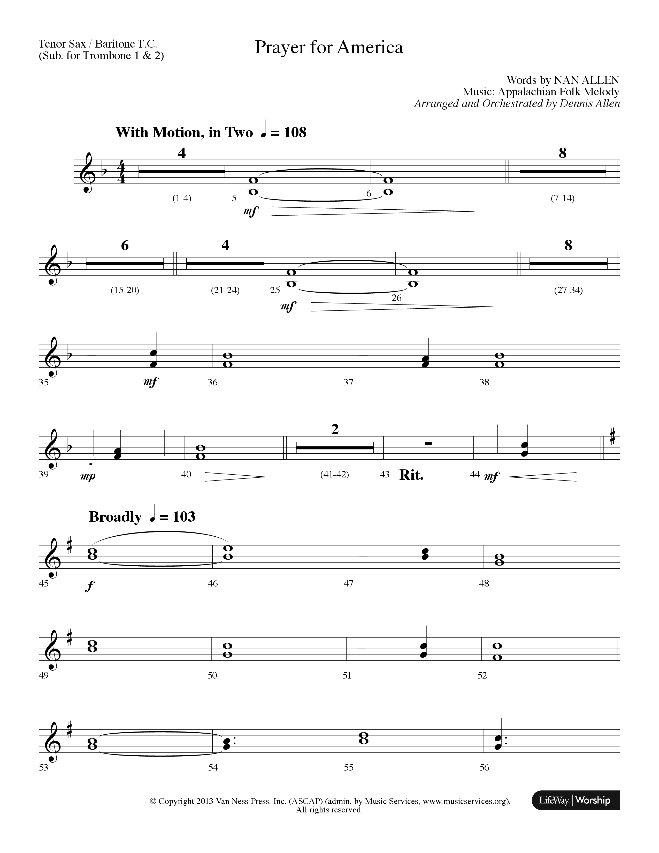 Prayer For America (Choral Anthem SATB) Tenor Sax/Baritone T.C. (Lifeway Choral / Arr. Dennis Allen)