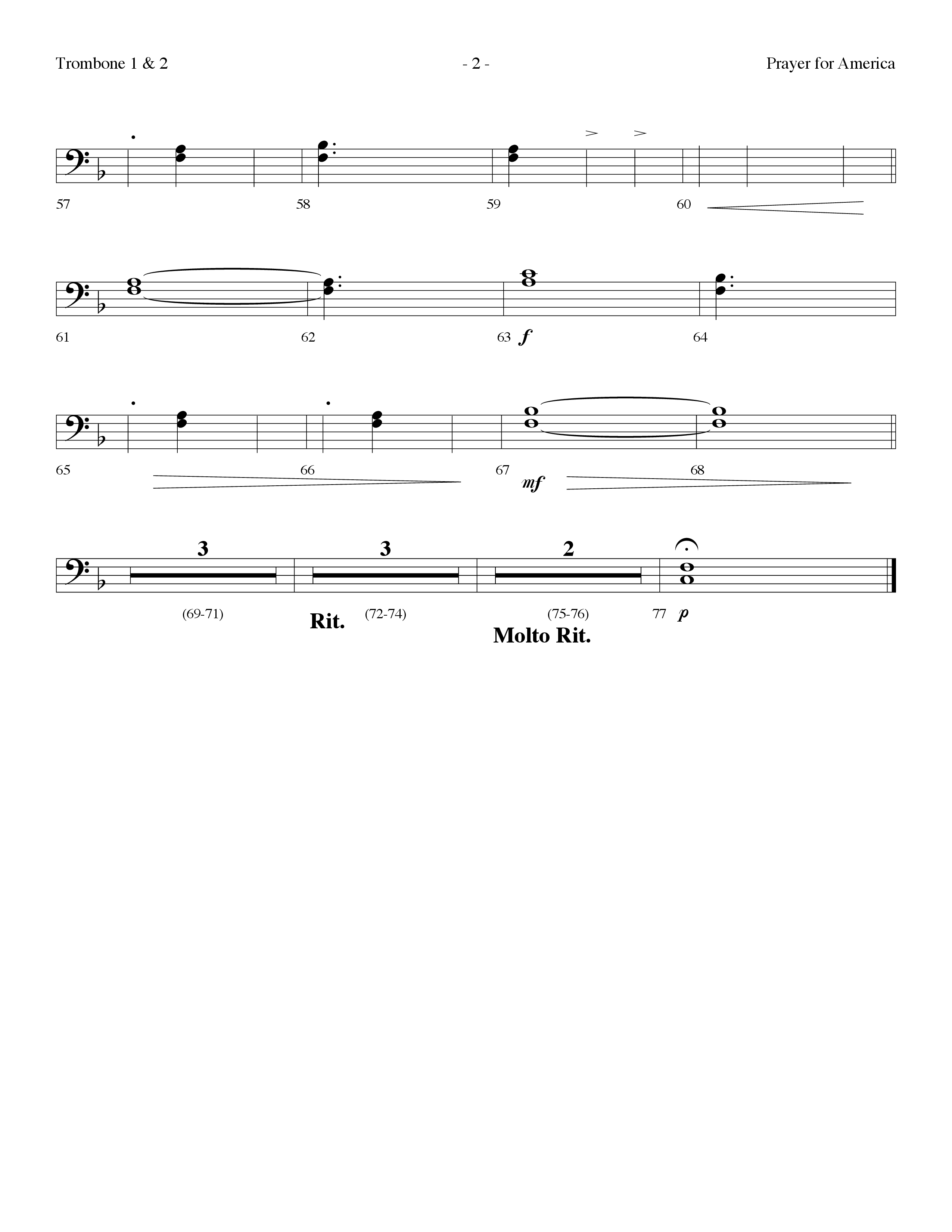 Prayer For America (Choral Anthem SATB) Trombone 1/2 (Lifeway Choral / Arr. Dennis Allen)