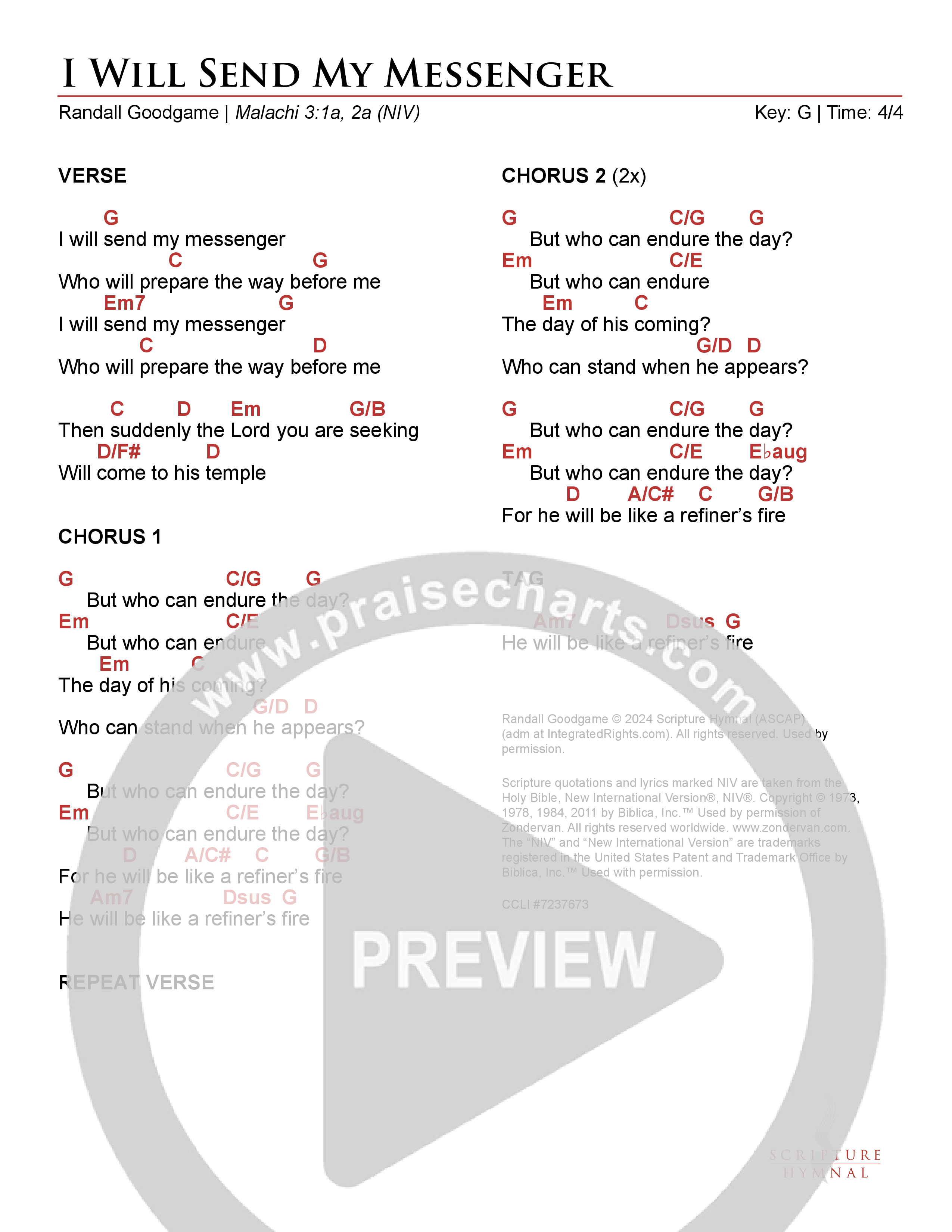 I Will Send My Messenger Chord Chart (Scripture Hymnal)