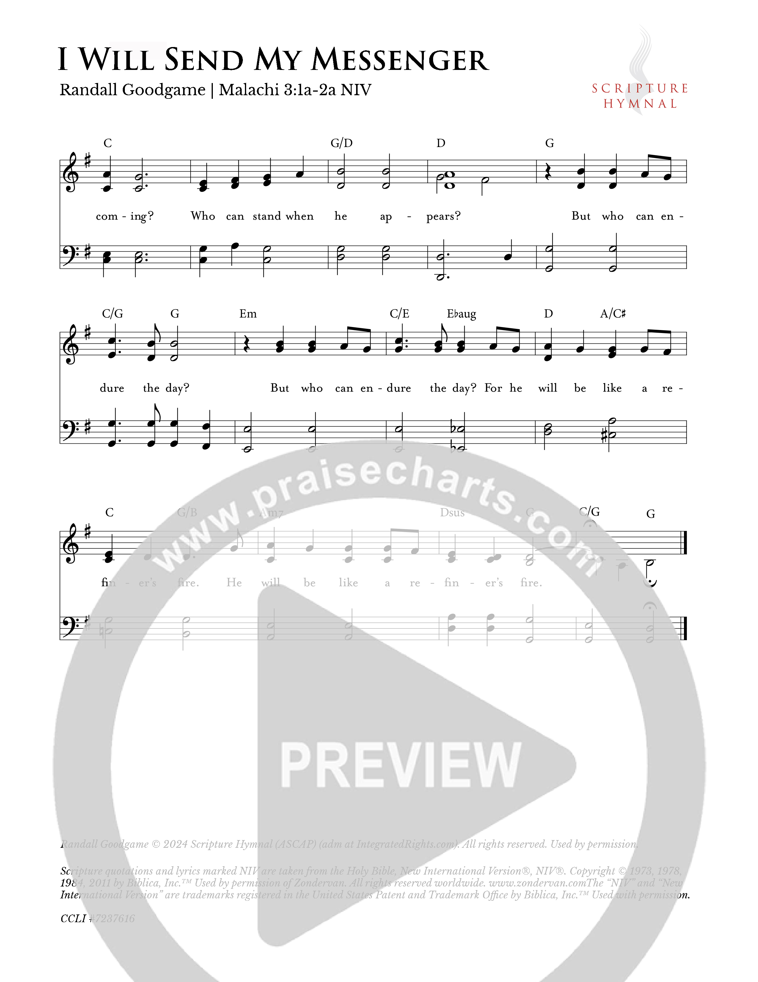 I Will Send My Messenger Hymn Sheet (Scripture Hymnal)