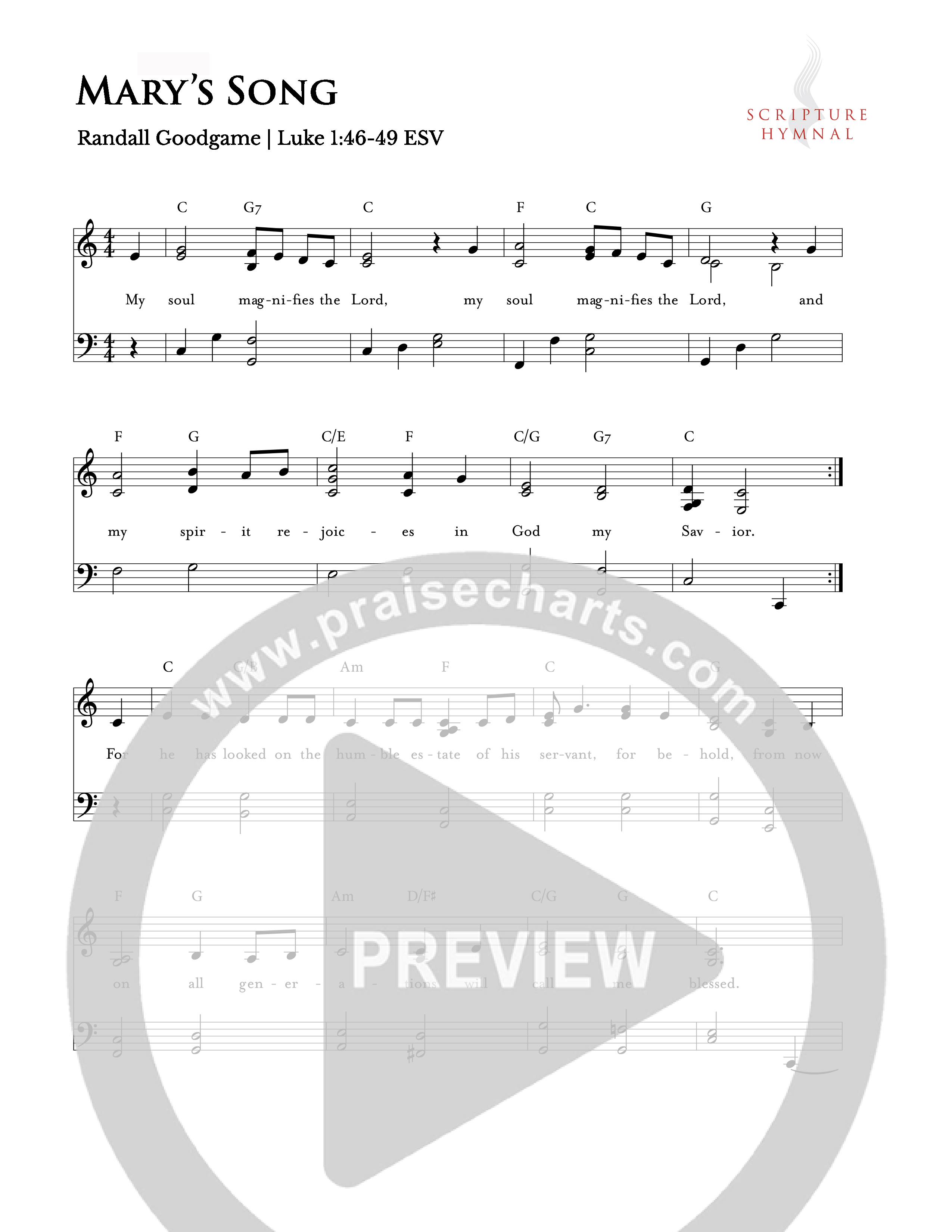 Mary's Song Hymn Sheet (Scripture Hymnal)