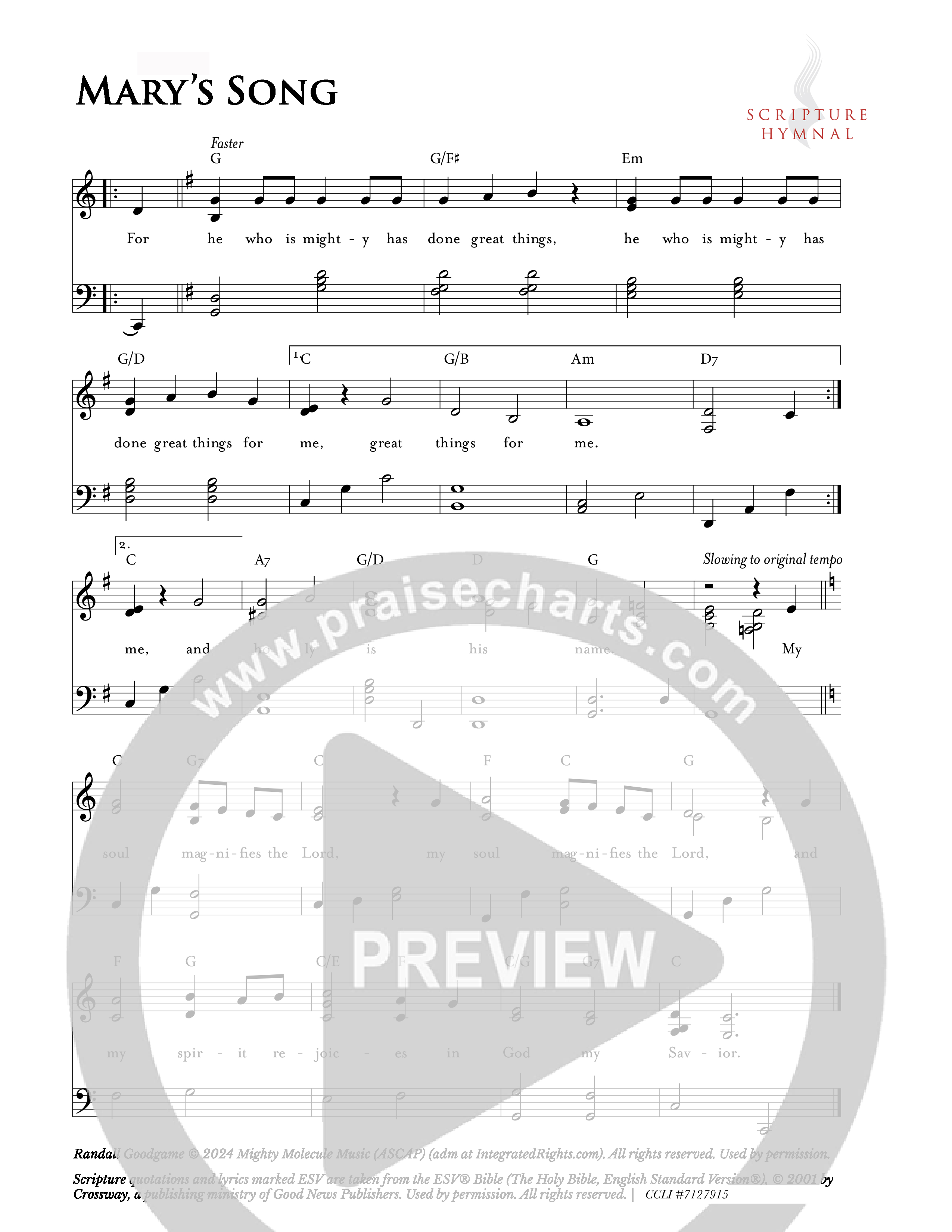 Mary's Song Hymn Sheet (Scripture Hymnal)