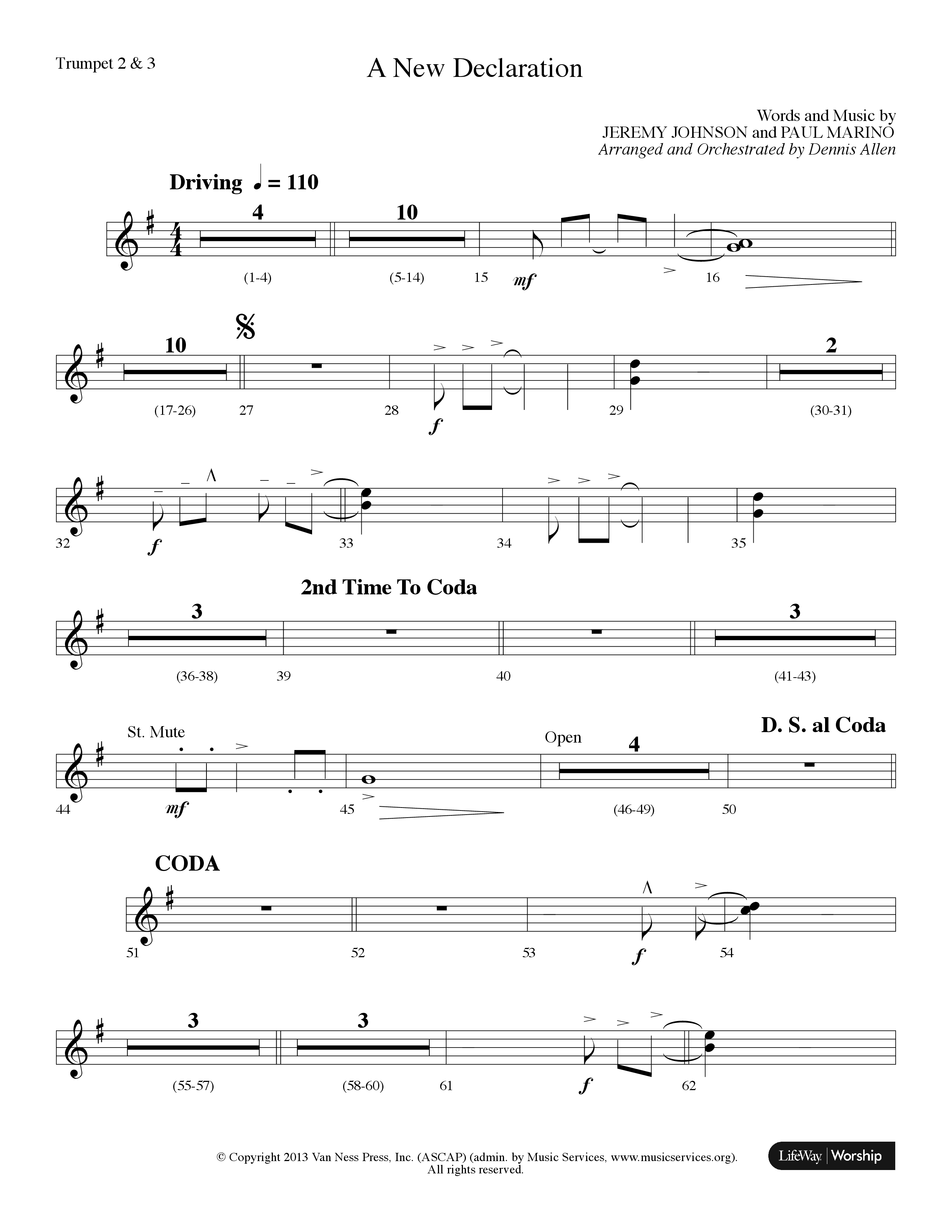 A New Declaration (Choral Anthem SATB) Trumpet 2/3 (Lifeway Choral / Arr. Dennis Allen)