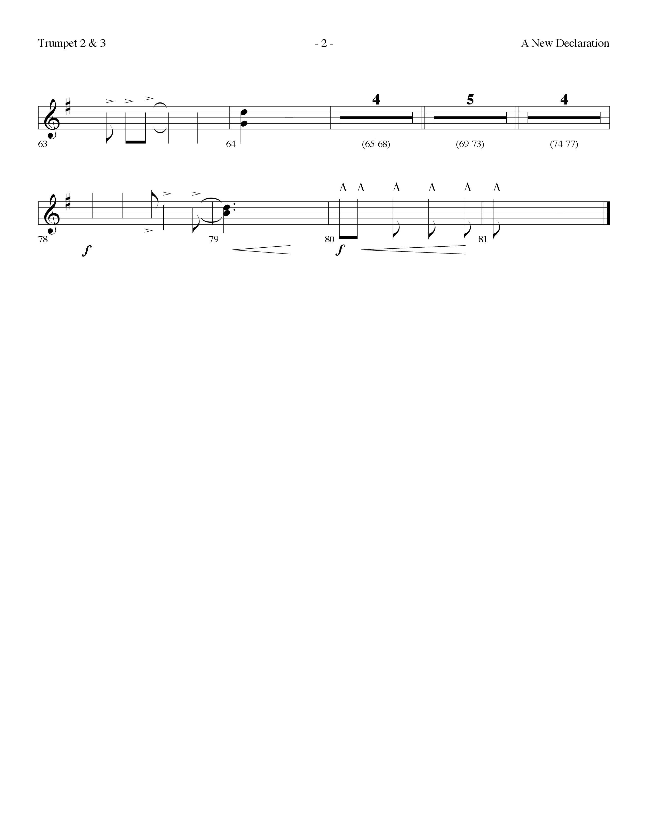 A New Declaration (Choral Anthem SATB) Trumpet 2/3 (Lifeway Choral / Arr. Dennis Allen)