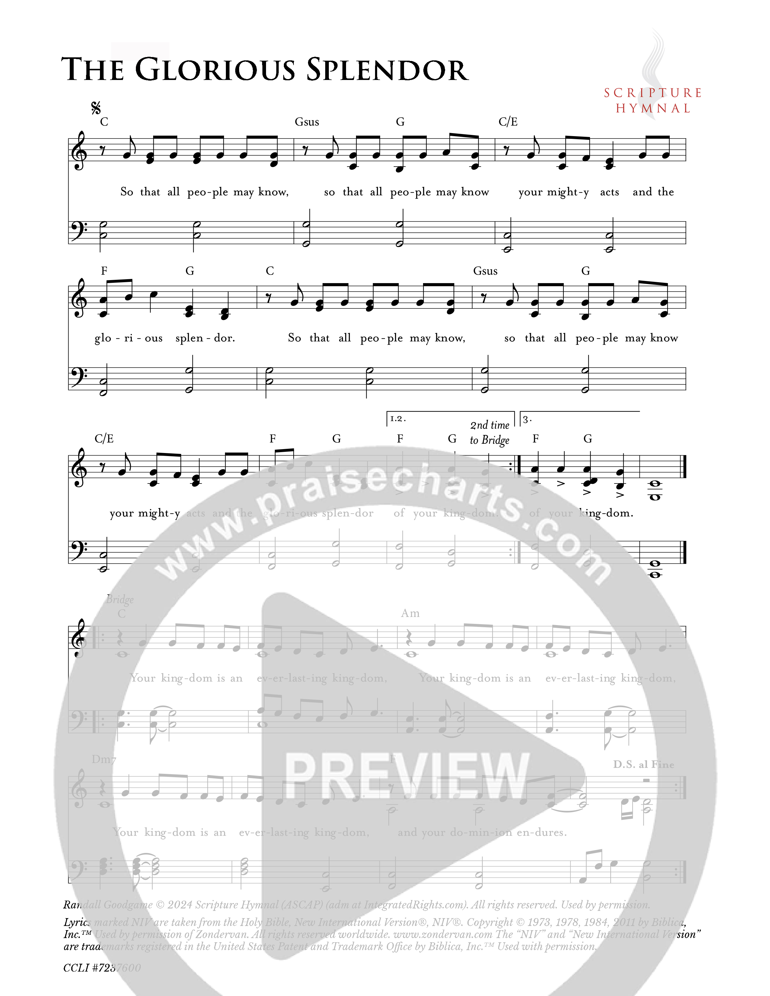 The Glorious Splendor Hymn Sheet (Scripture Hymnal)