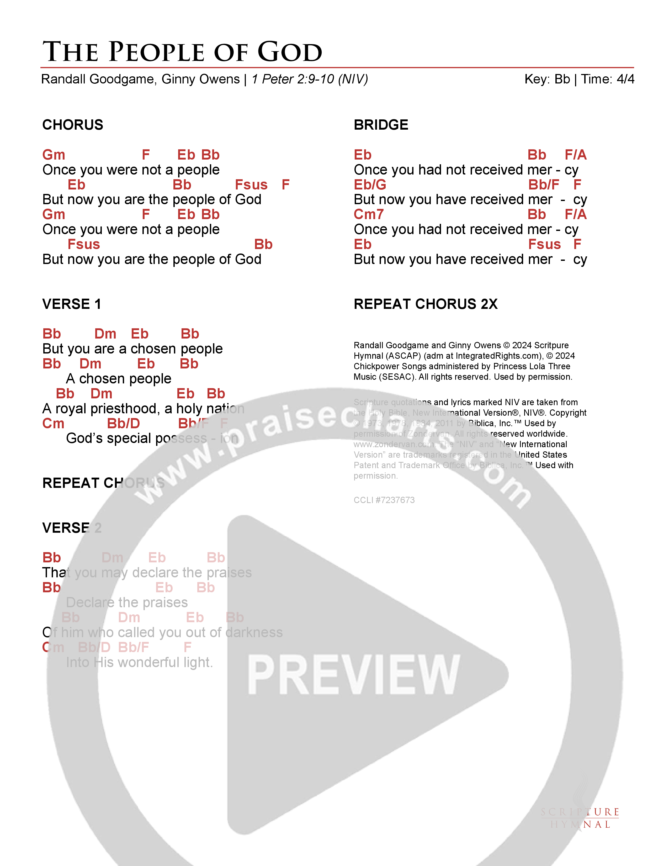 The People Of God Chord Chart (Scripture Hymnal)