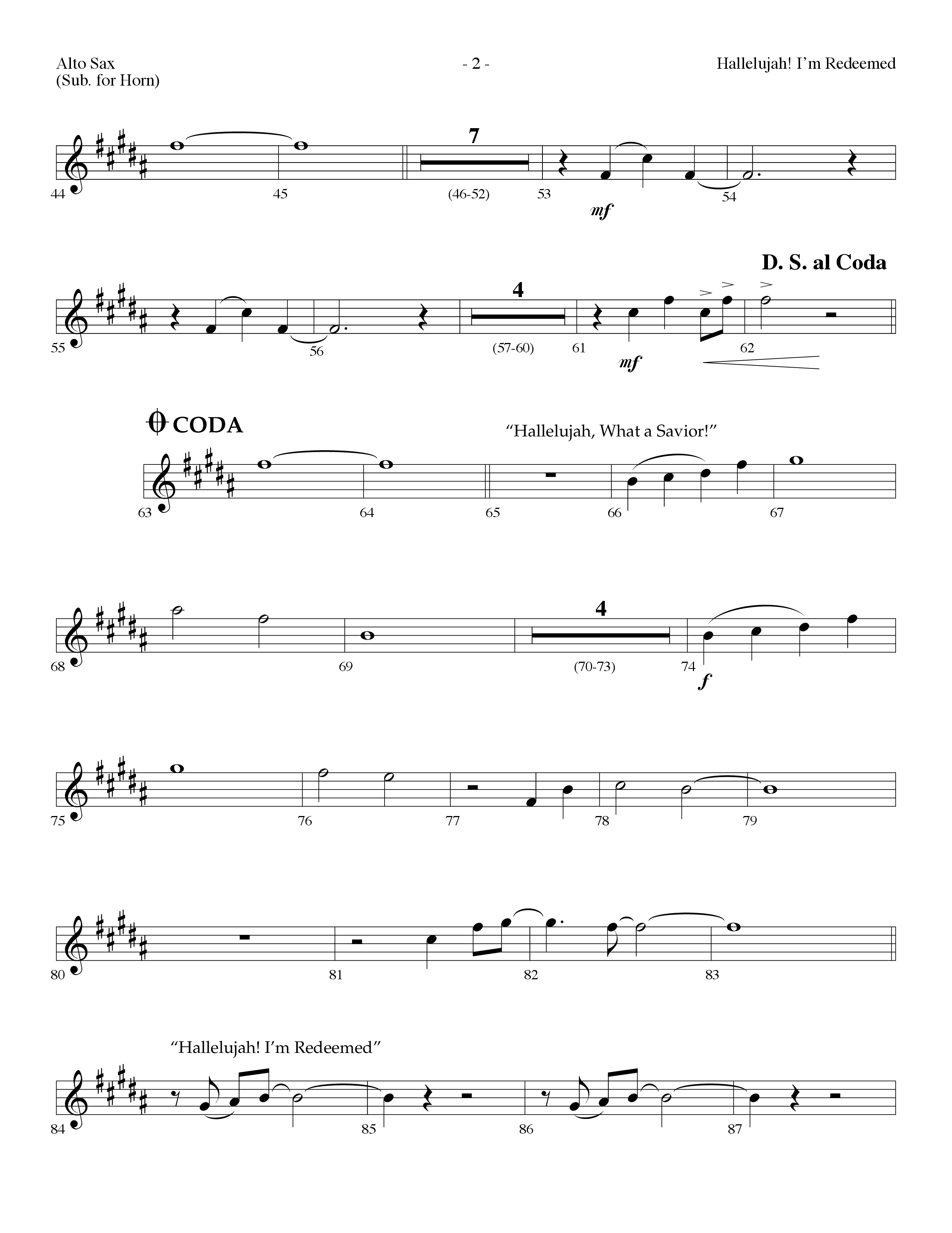 Hallelujah I'm Redeemed (with Hallelujah What A Savior) (Choral Anthem SATB) Alto Sax (Lifeway Choral / Arr. Dennis Allen)