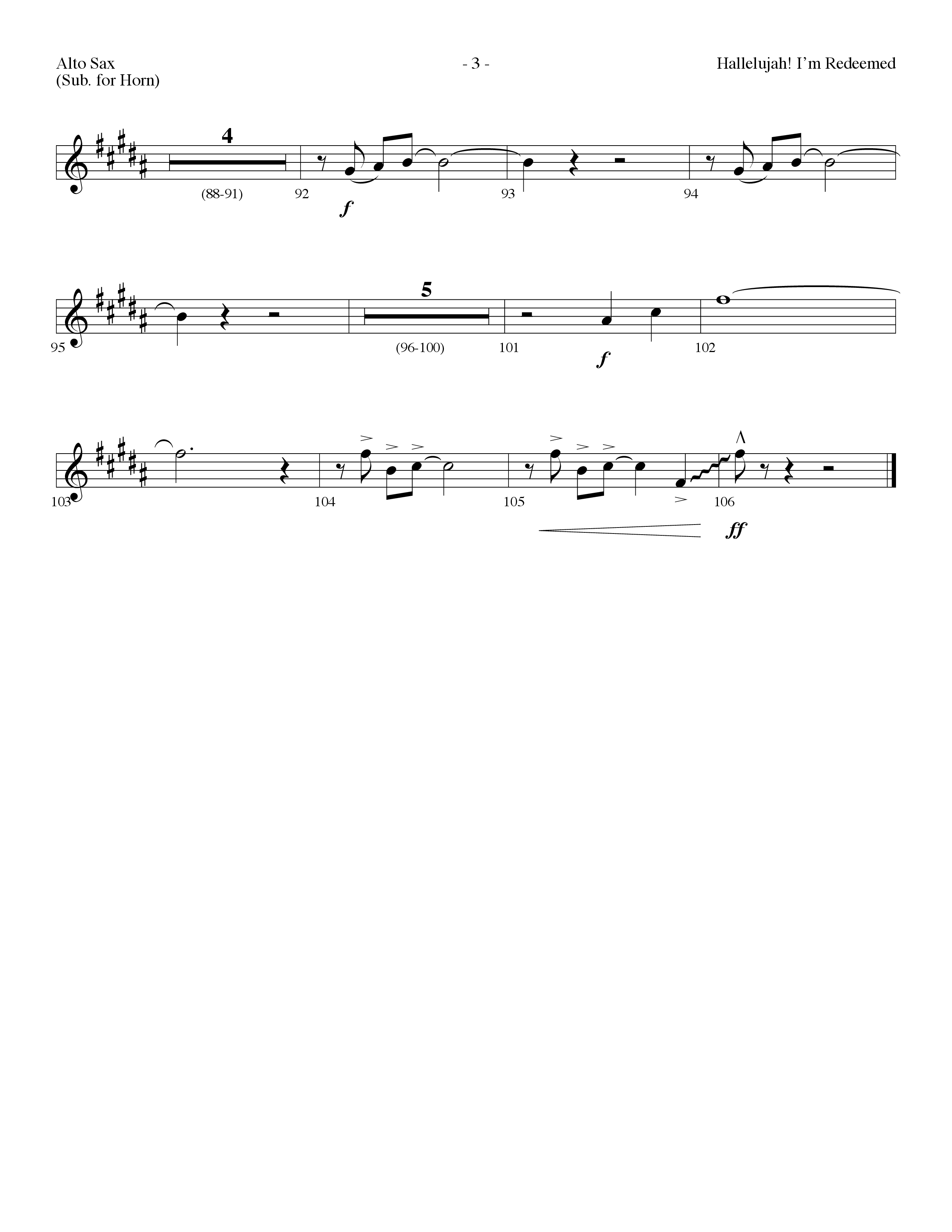 Hallelujah I'm Redeemed (with Hallelujah What A Savior) (Choral Anthem SATB) Alto Sax (Lifeway Choral / Arr. Dennis Allen)