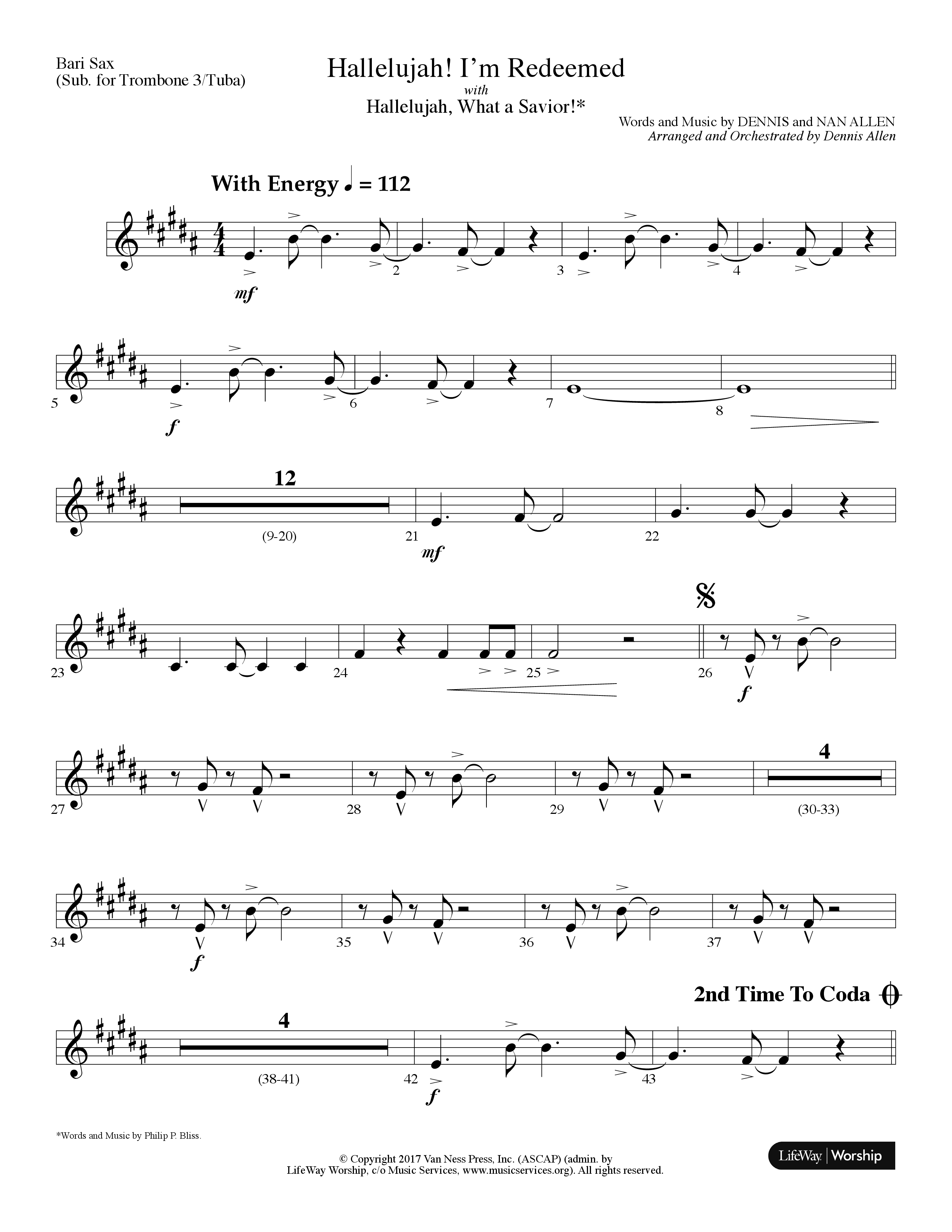 Hallelujah I'm Redeemed (with Hallelujah What A Savior) (Choral Anthem SATB) Bari Sax (Lifeway Choral / Arr. Dennis Allen)