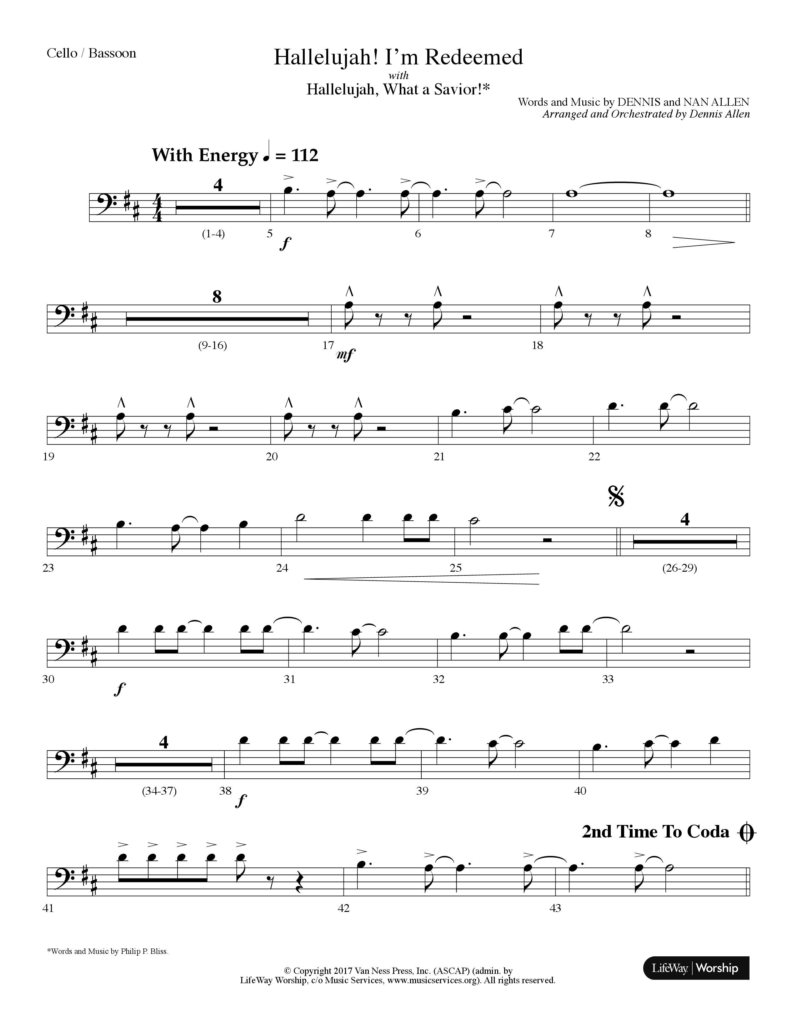 Hallelujah I'm Redeemed (with Hallelujah What A Savior) (Choral Anthem SATB) Cello (Lifeway Choral / Arr. Dennis Allen)