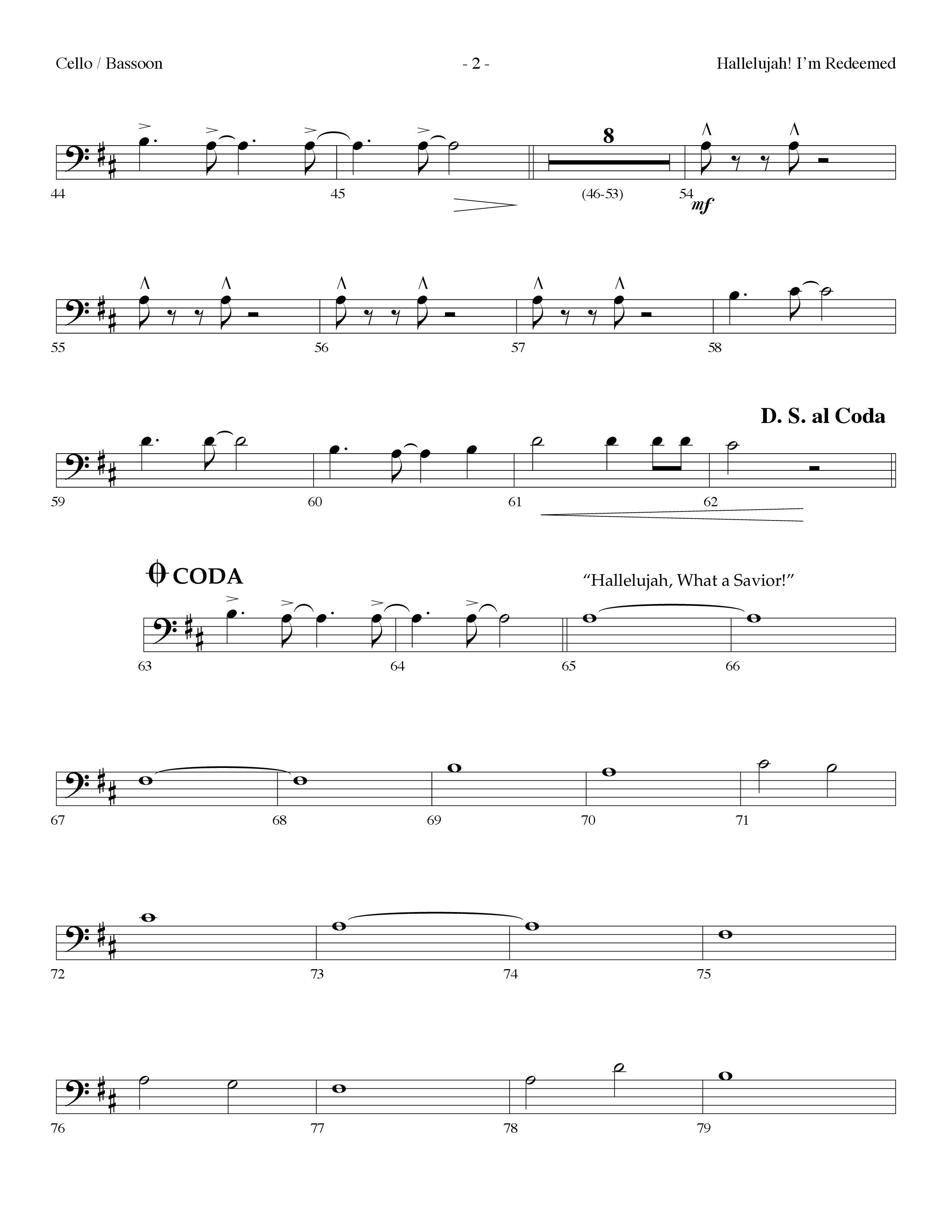 Hallelujah I'm Redeemed (with Hallelujah What A Savior) (Choral Anthem SATB) Cello (Lifeway Choral / Arr. Dennis Allen)
