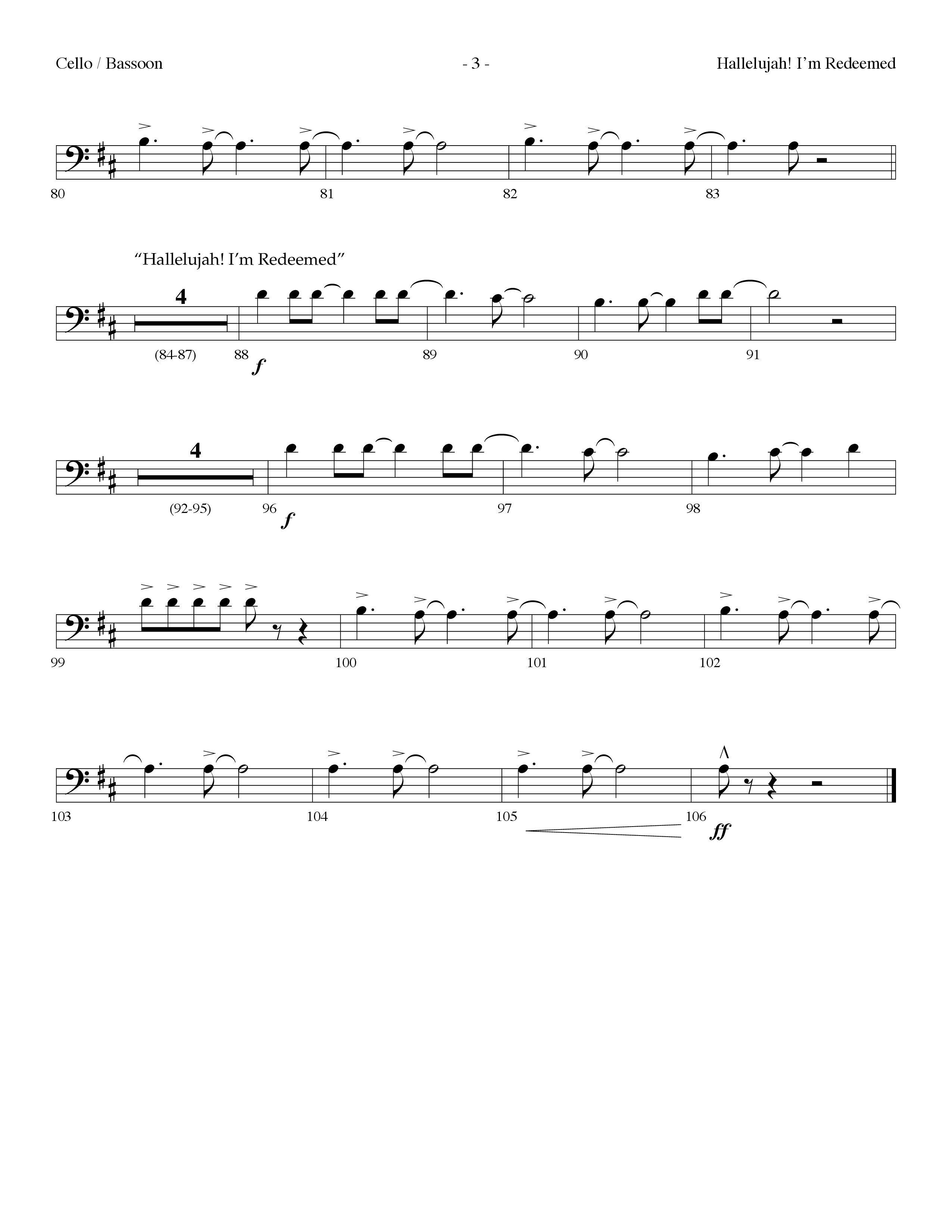 Hallelujah I'm Redeemed (with Hallelujah What A Savior) (Choral Anthem SATB) Cello (Lifeway Choral / Arr. Dennis Allen)