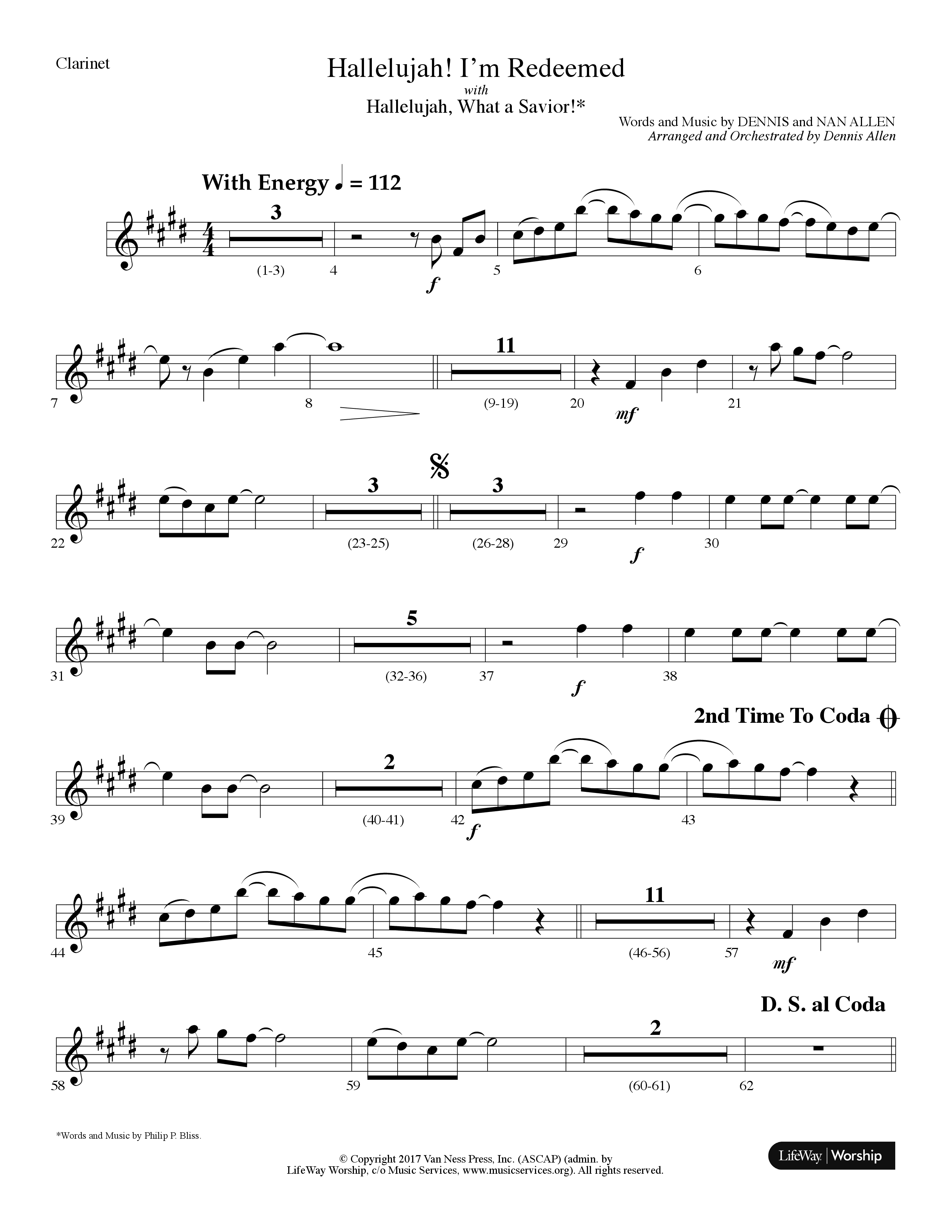 Hallelujah I'm Redeemed (with Hallelujah What A Savior) (Choral Anthem SATB) Clarinet (Lifeway Choral / Arr. Dennis Allen)