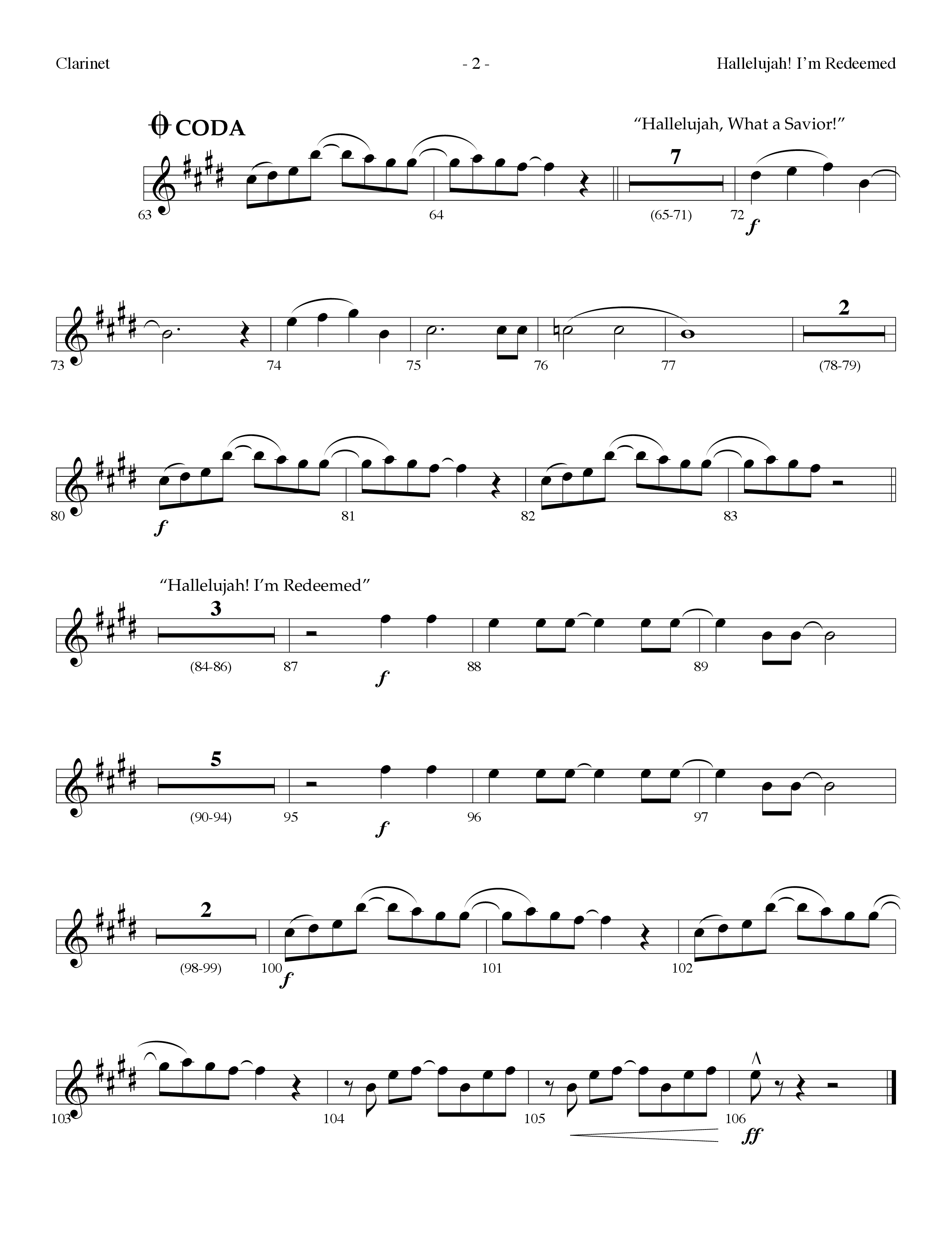 Hallelujah I'm Redeemed (with Hallelujah What A Savior) (Choral Anthem SATB) Clarinet (Lifeway Choral / Arr. Dennis Allen)