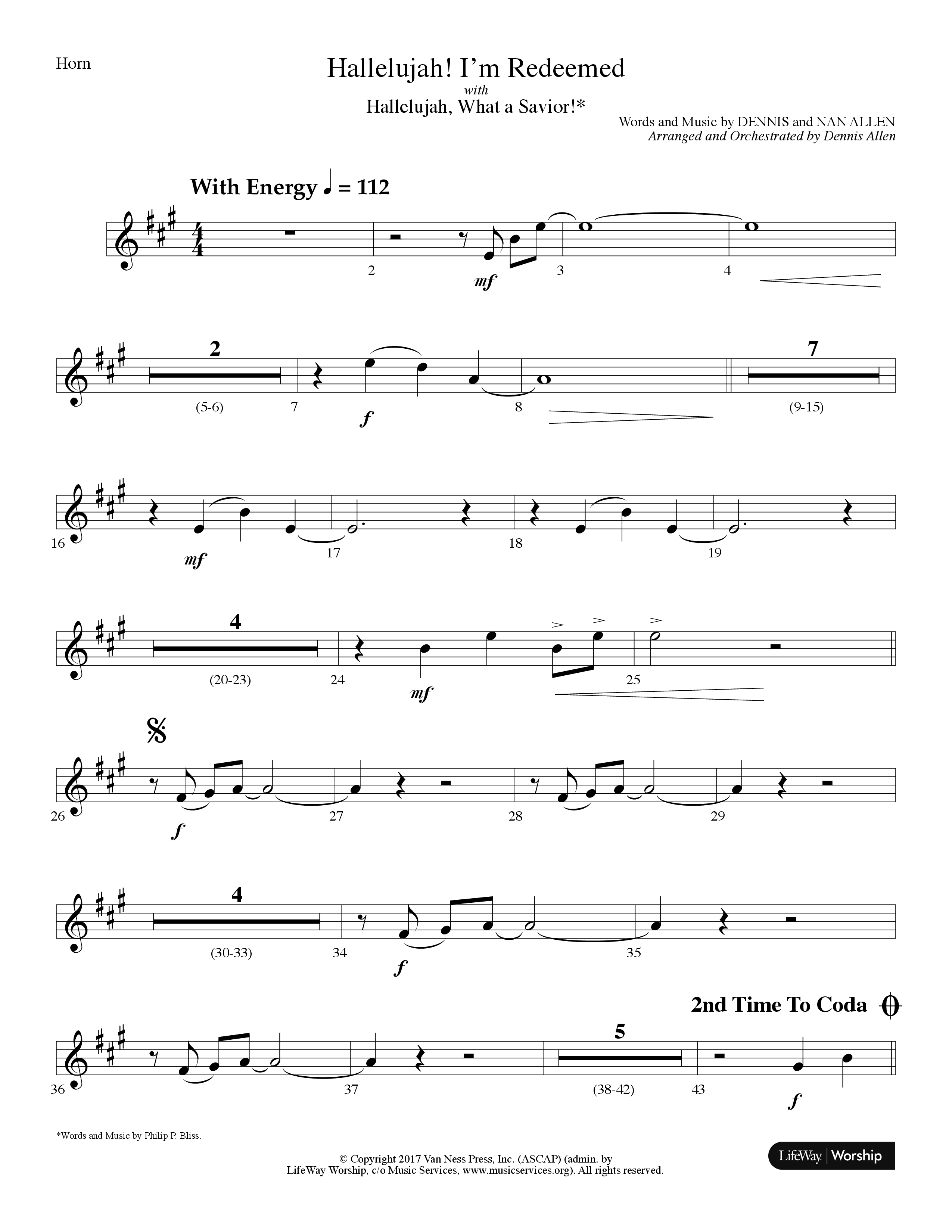 Hallelujah I'm Redeemed (with Hallelujah What A Savior) (Choral Anthem SATB) French Horn (Lifeway Choral / Arr. Dennis Allen)