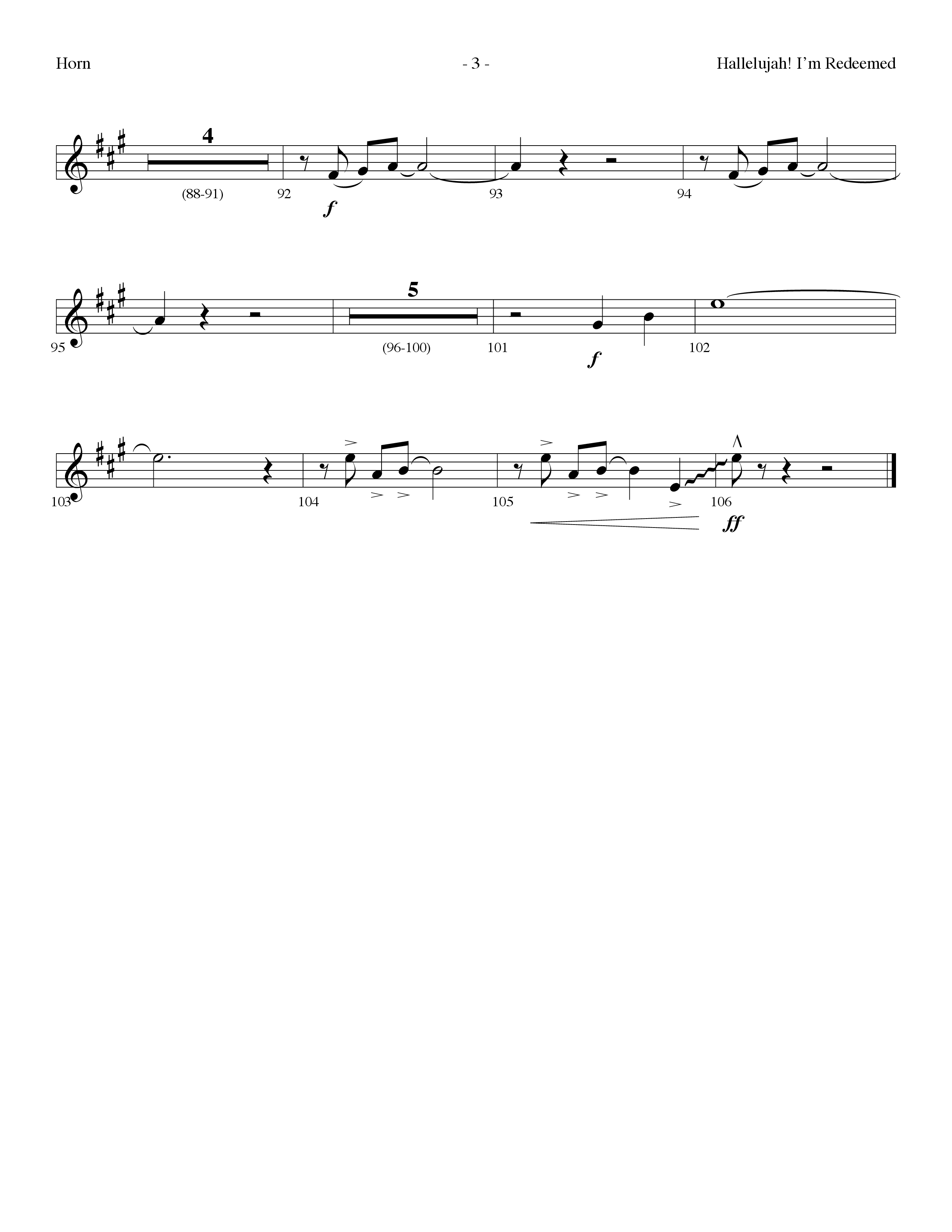 Hallelujah I'm Redeemed (with Hallelujah What A Savior) (Choral Anthem SATB) French Horn (Lifeway Choral / Arr. Dennis Allen)