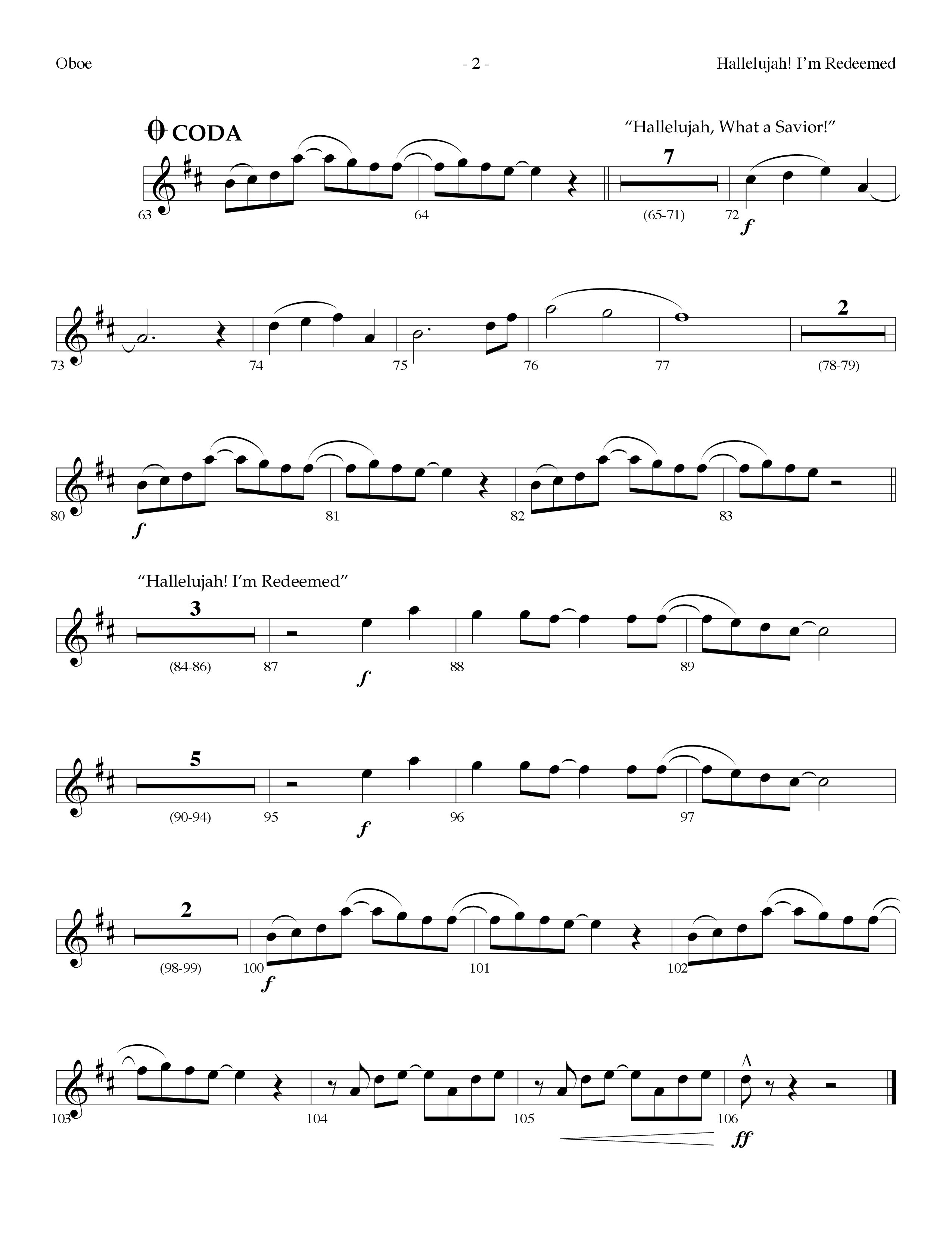 Hallelujah I'm Redeemed (with Hallelujah What A Savior) (Choral Anthem SATB) Oboe (Lifeway Choral / Arr. Dennis Allen)