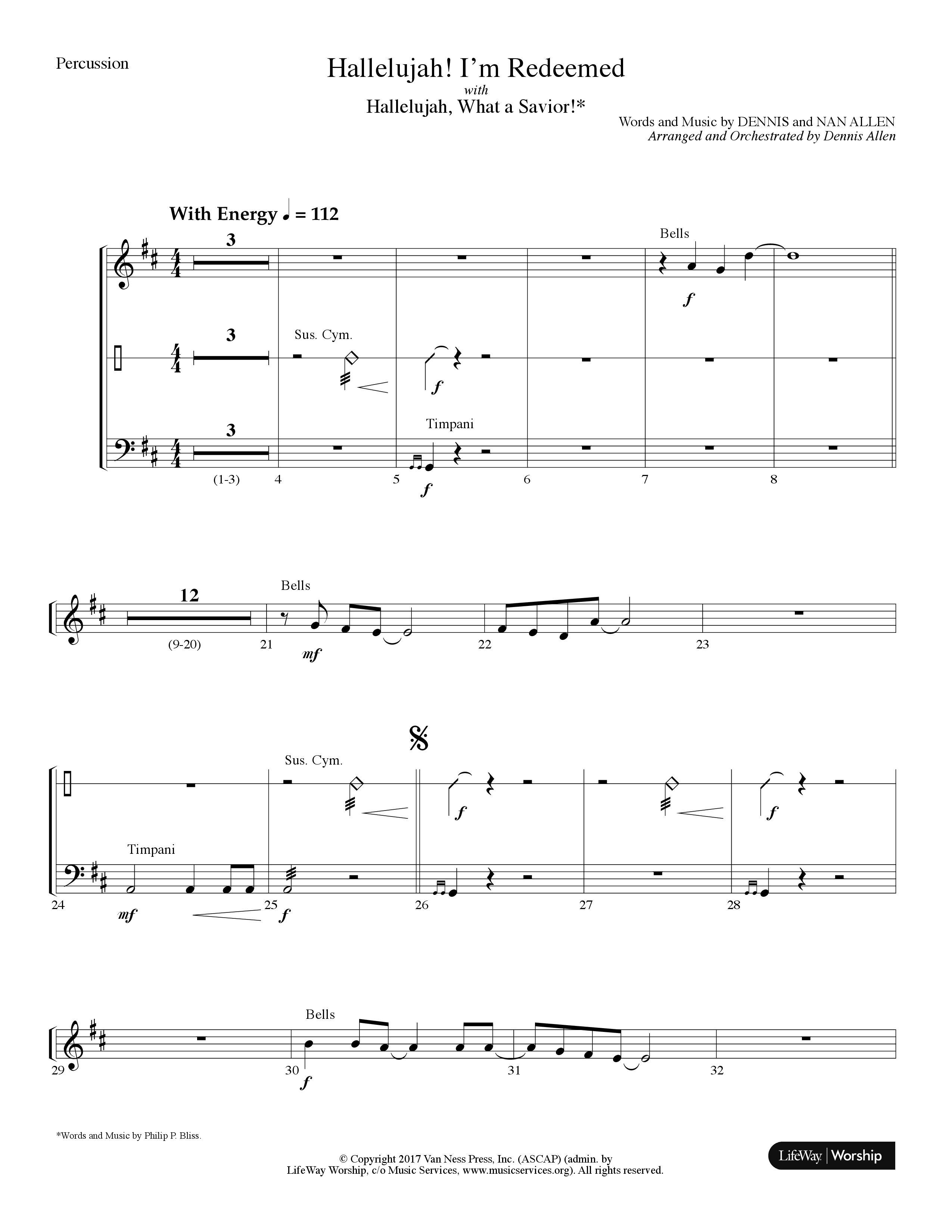 Hallelujah I'm Redeemed (with Hallelujah What A Savior) (Choral Anthem SATB) Percussion (Lifeway Choral / Arr. Dennis Allen)