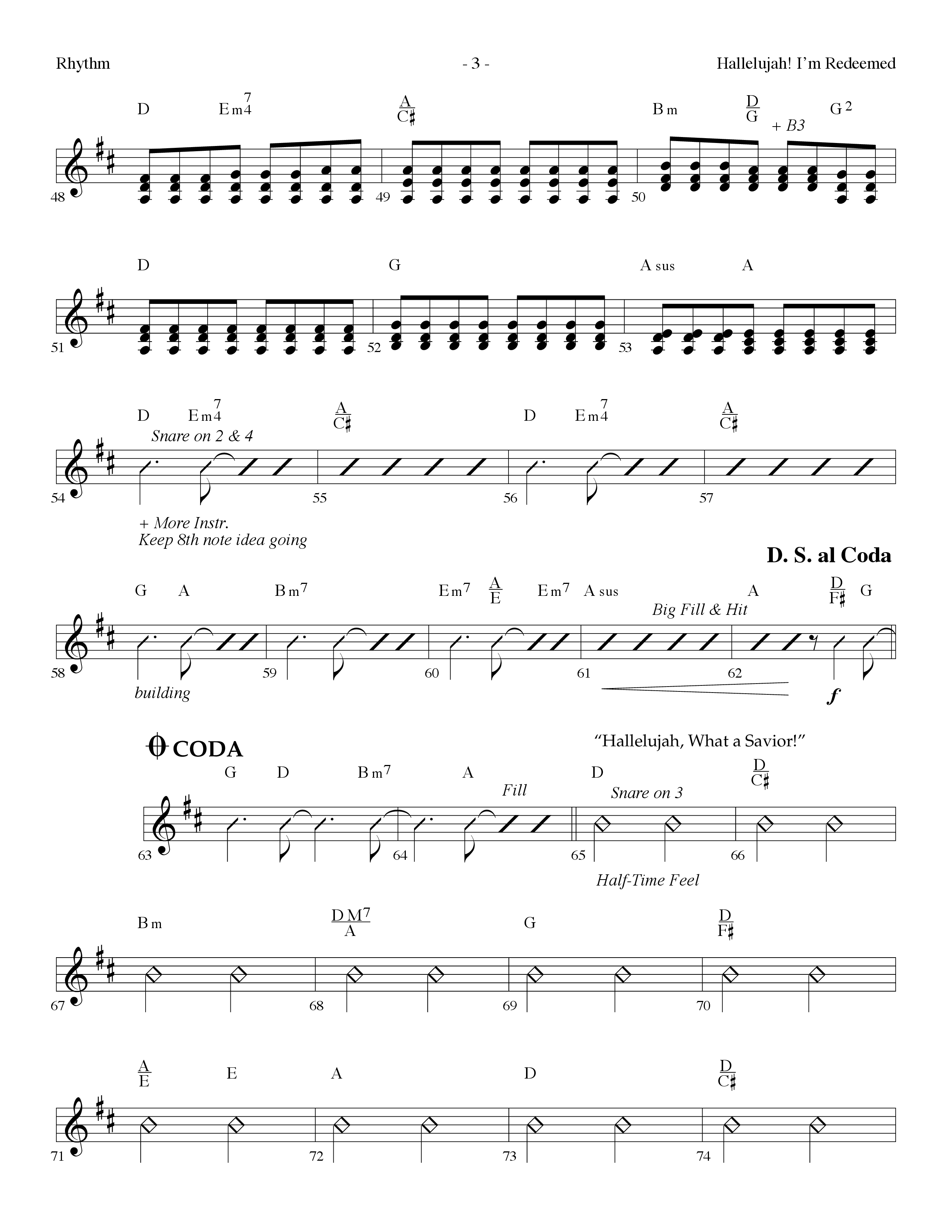 Hallelujah I'm Redeemed (with Hallelujah What A Savior) (Choral Anthem SATB) Rhythm Chart (Lifeway Choral / Arr. Dennis Allen)
