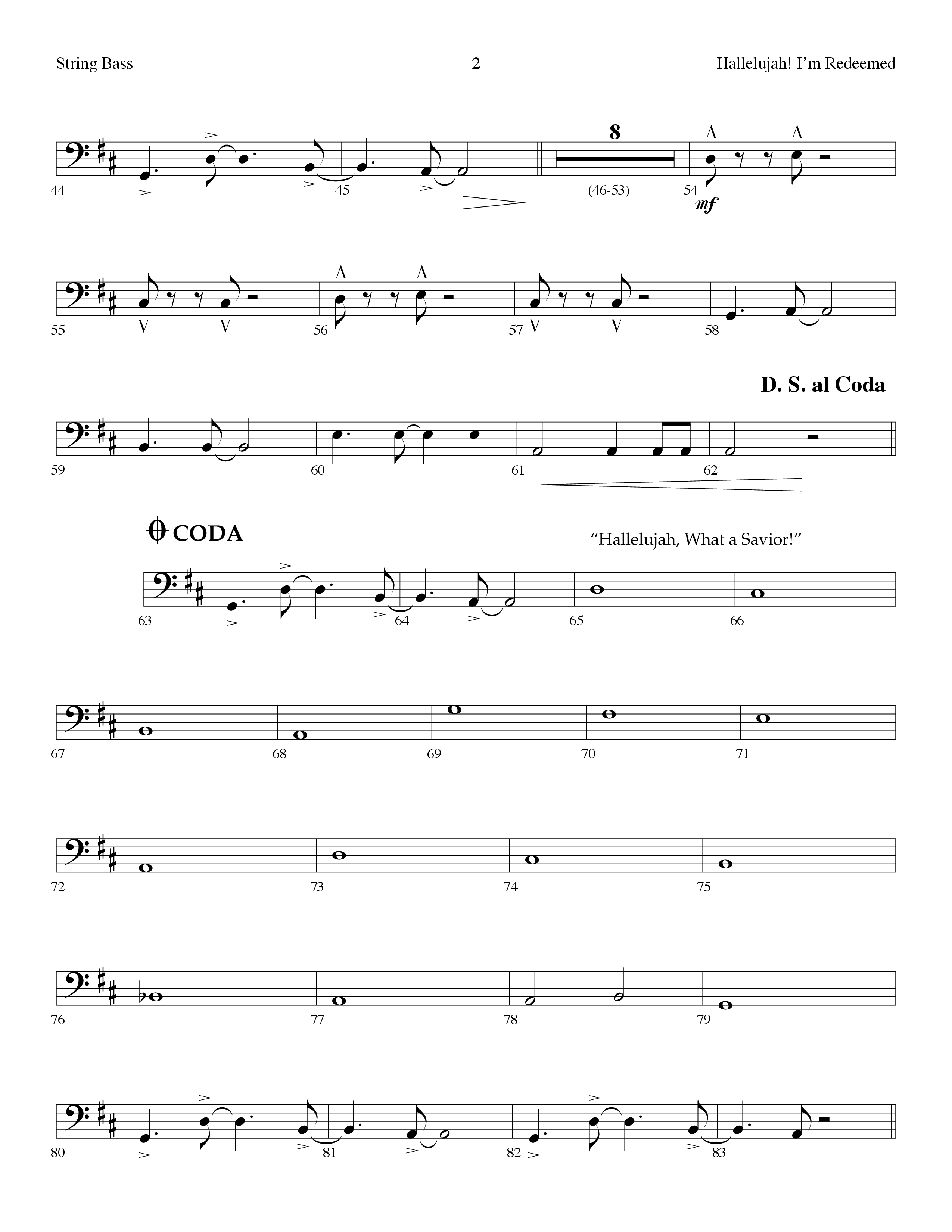 Hallelujah I'm Redeemed (with Hallelujah What A Savior) (Choral Anthem SATB) String Bass (Lifeway Choral / Arr. Dennis Allen)