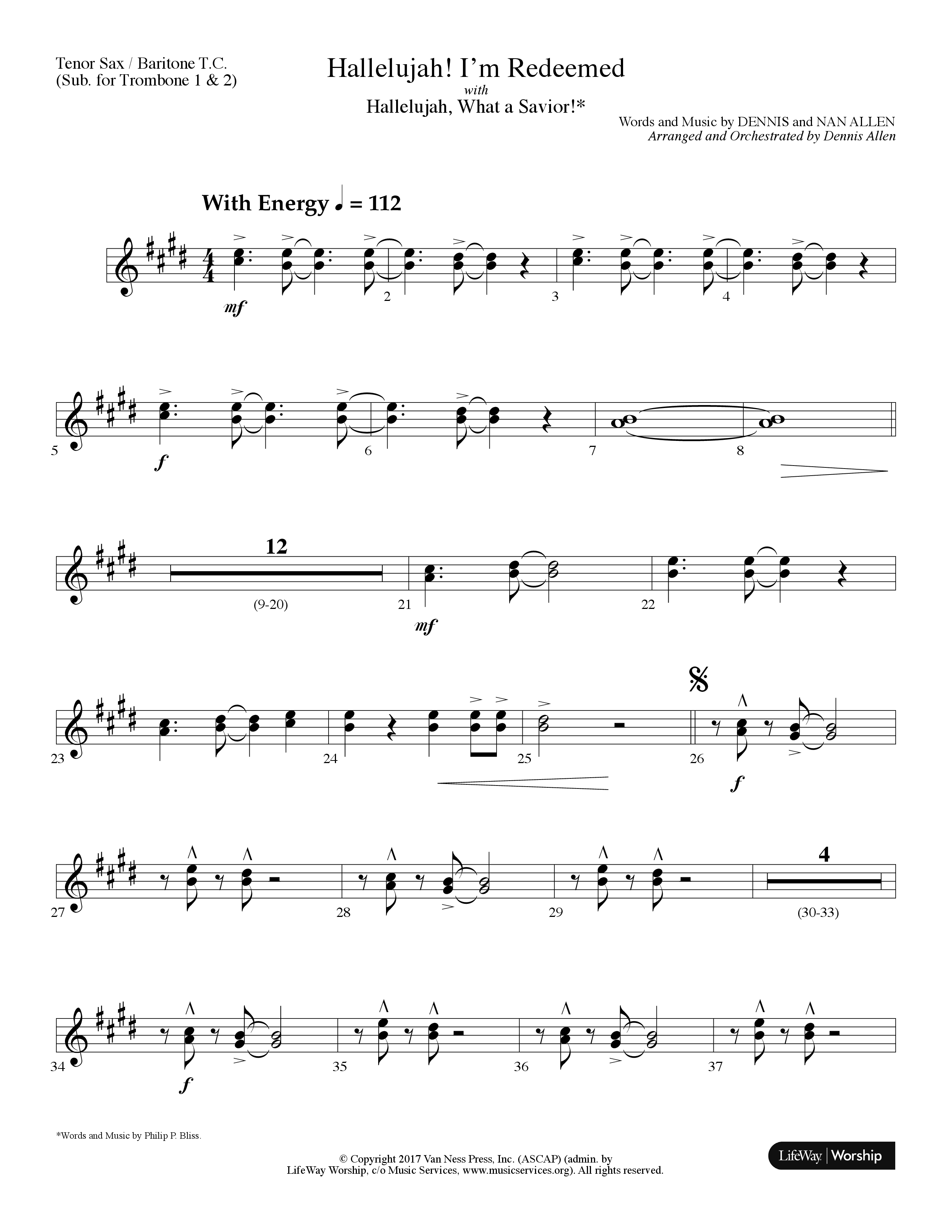 Hallelujah I'm Redeemed (with Hallelujah What A Savior) (Choral Anthem SATB) Tenor Sax/Baritone T.C. (Lifeway Choral / Arr. Dennis Allen)