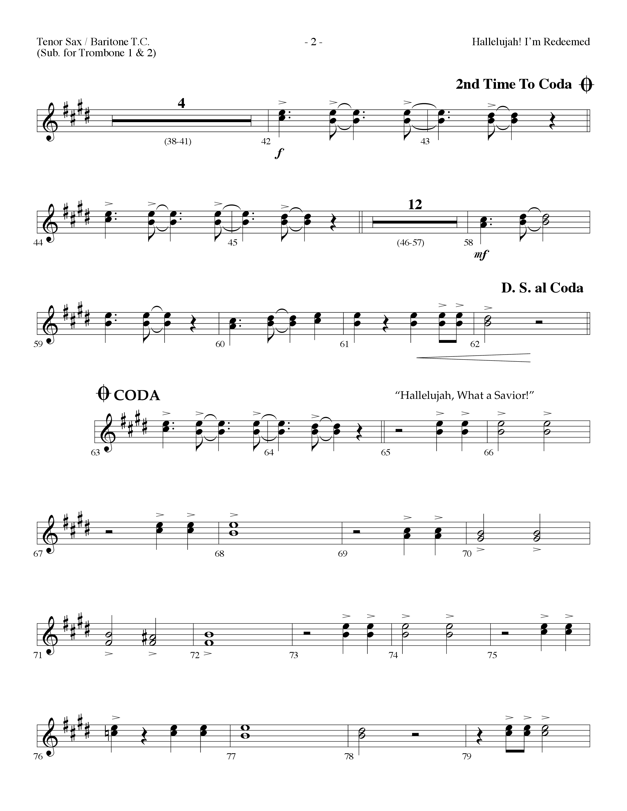 Hallelujah I'm Redeemed (with Hallelujah What A Savior) (Choral Anthem SATB) Tenor Sax/Baritone T.C. (Lifeway Choral / Arr. Dennis Allen)