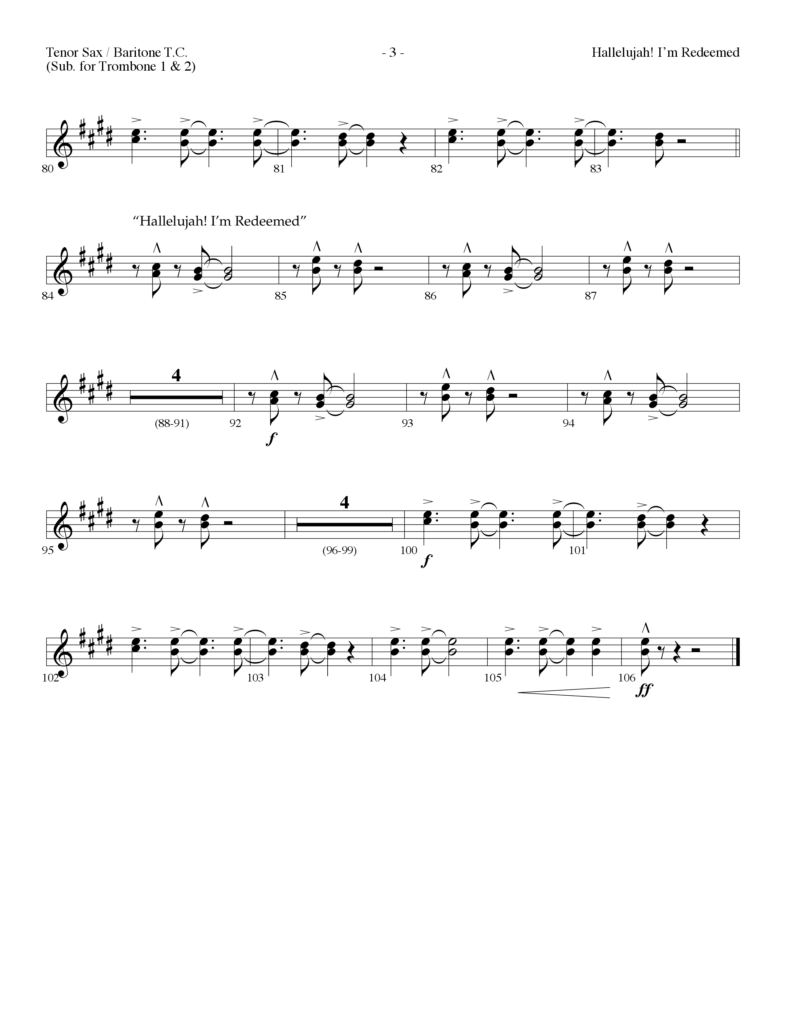 Hallelujah I'm Redeemed (with Hallelujah What A Savior) (Choral Anthem SATB) Tenor Sax/Baritone T.C. (Lifeway Choral / Arr. Dennis Allen)