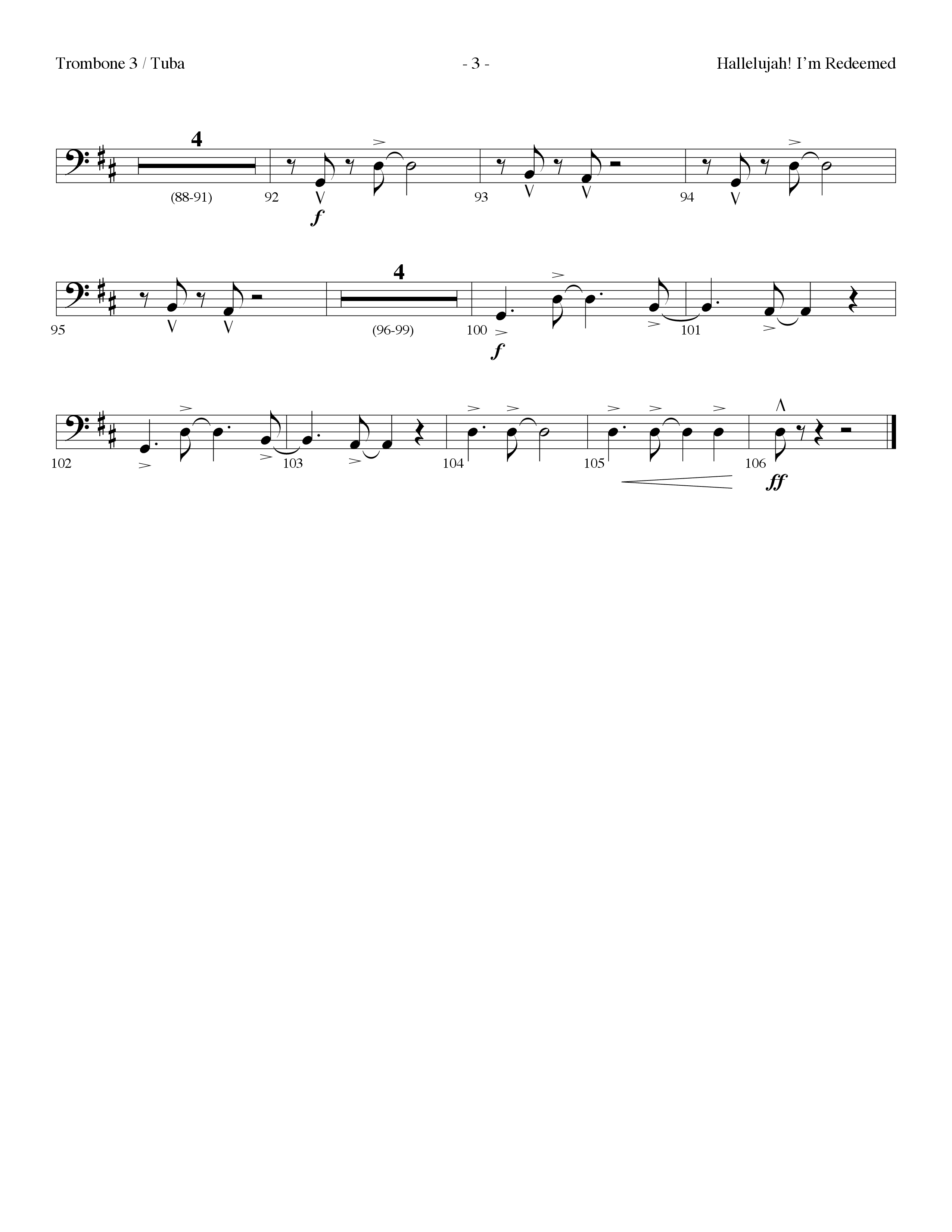 Hallelujah I'm Redeemed (with Hallelujah What A Savior) (Choral Anthem SATB) Trombone 3/Tuba (Lifeway Choral / Arr. Dennis Allen)