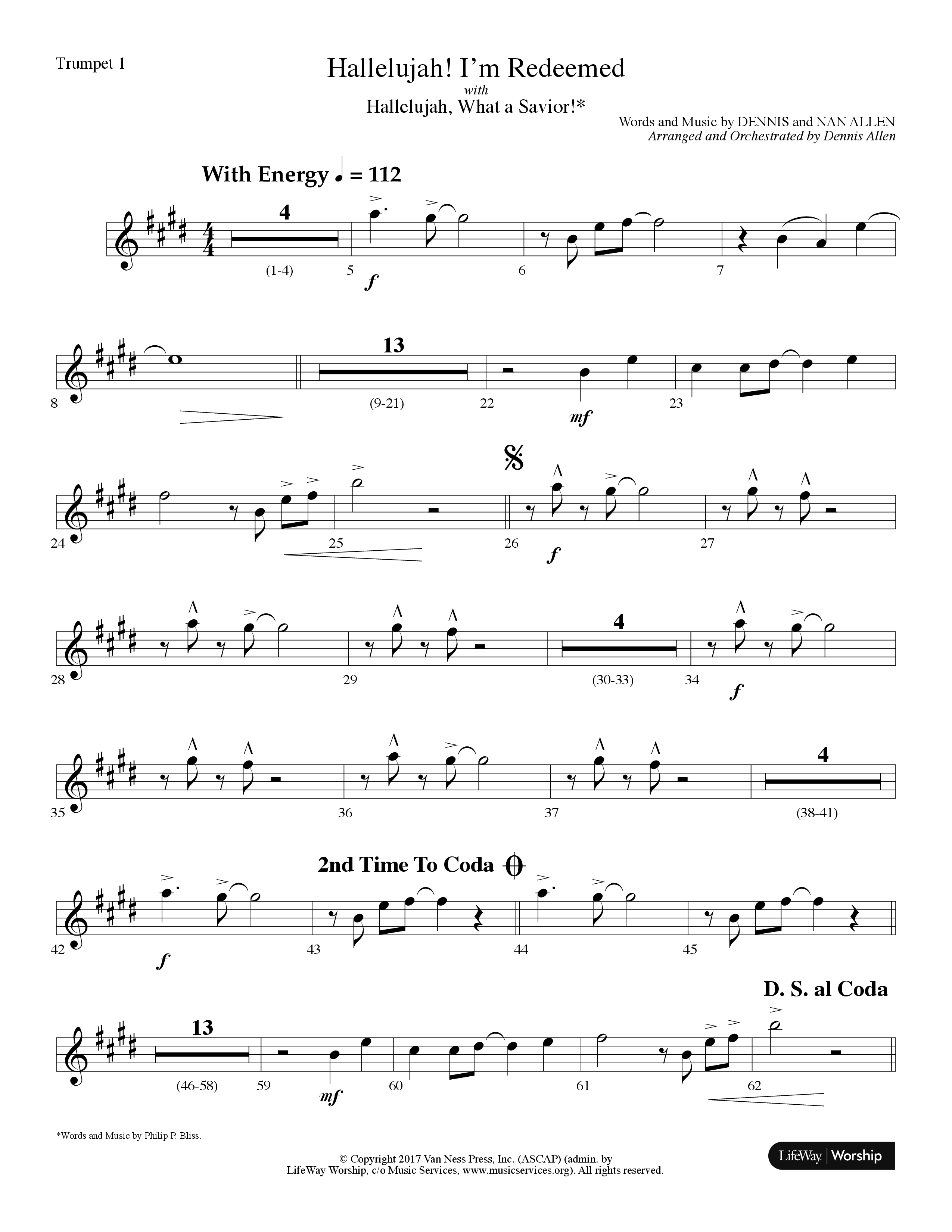 Hallelujah I'm Redeemed (with Hallelujah What A Savior) (Choral Anthem SATB) Trumpet 1 (Lifeway Choral / Arr. Dennis Allen)