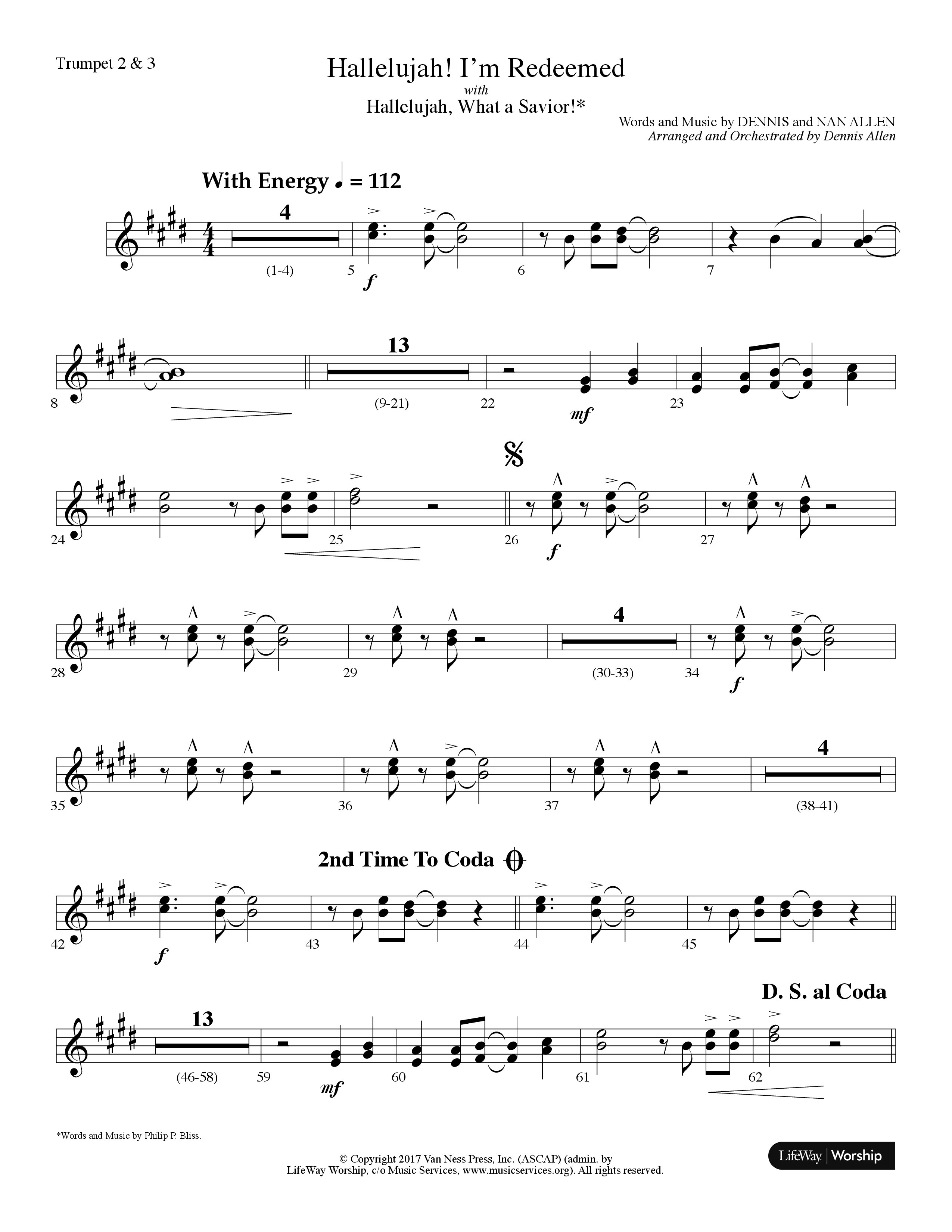 Hallelujah I'm Redeemed (with Hallelujah What A Savior) (Choral Anthem SATB) Trumpet 2/3 (Lifeway Choral / Arr. Dennis Allen)