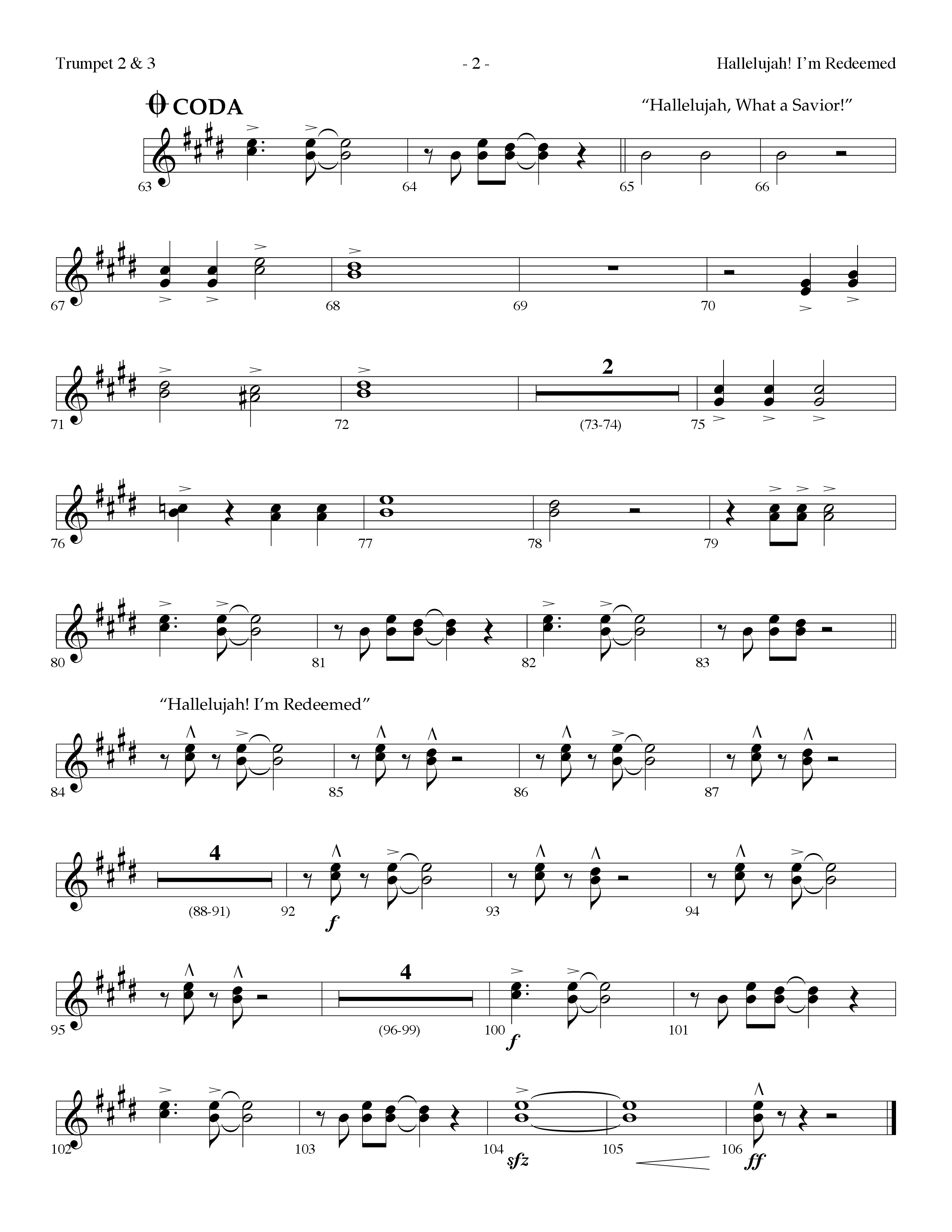 Hallelujah I'm Redeemed (with Hallelujah What A Savior) (Choral Anthem SATB) Trumpet 2/3 (Lifeway Choral / Arr. Dennis Allen)