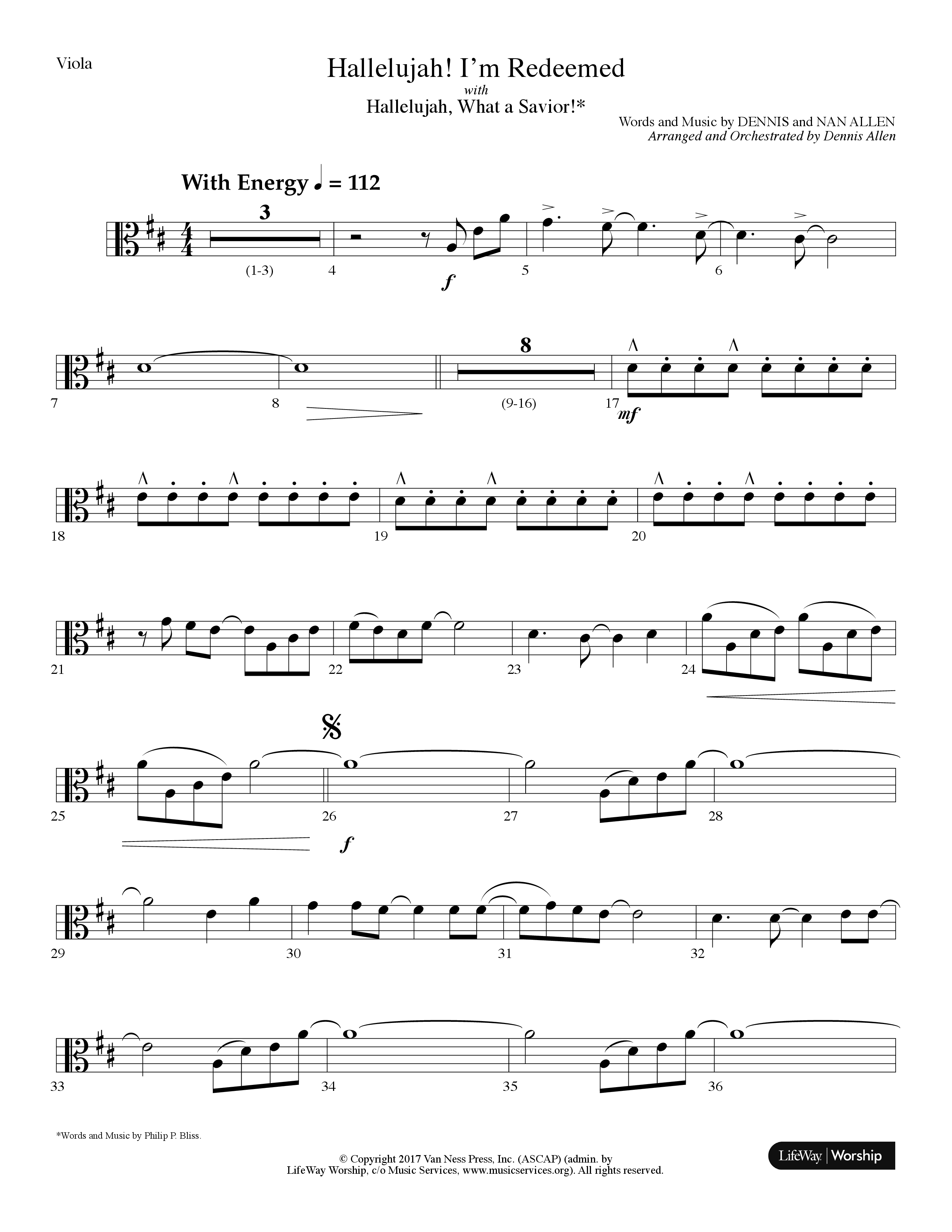 Hallelujah I'm Redeemed (with Hallelujah What A Savior) (Choral Anthem SATB) Viola (Lifeway Choral / Arr. Dennis Allen)