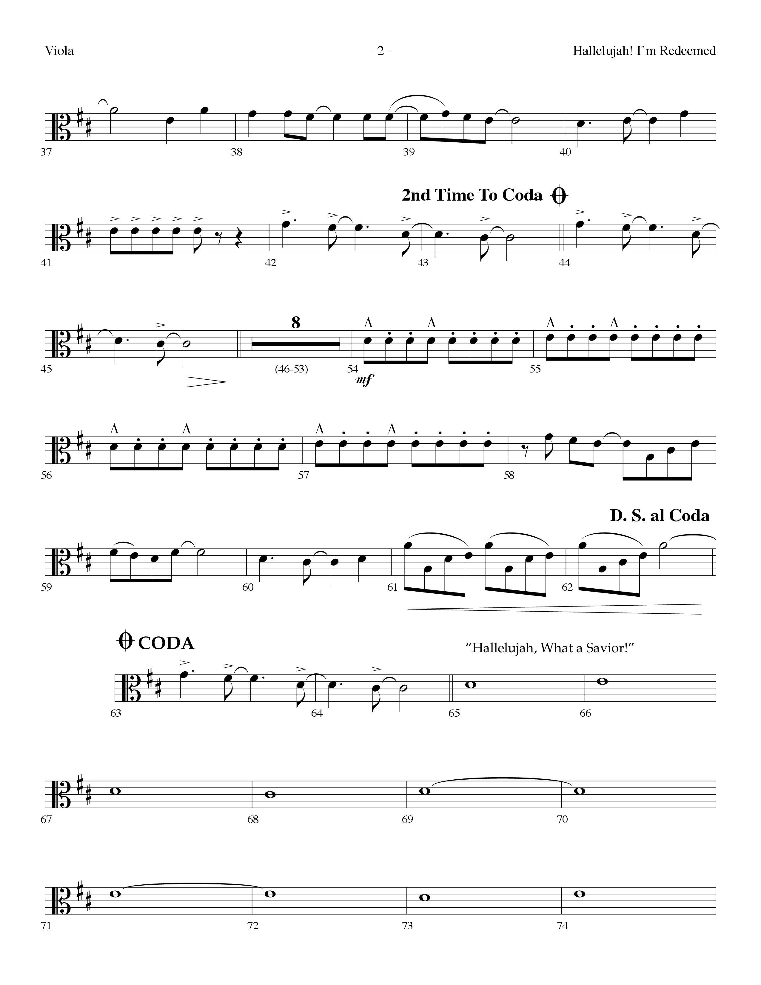 Hallelujah I'm Redeemed (with Hallelujah What A Savior) (Choral Anthem SATB) Viola (Lifeway Choral / Arr. Dennis Allen)