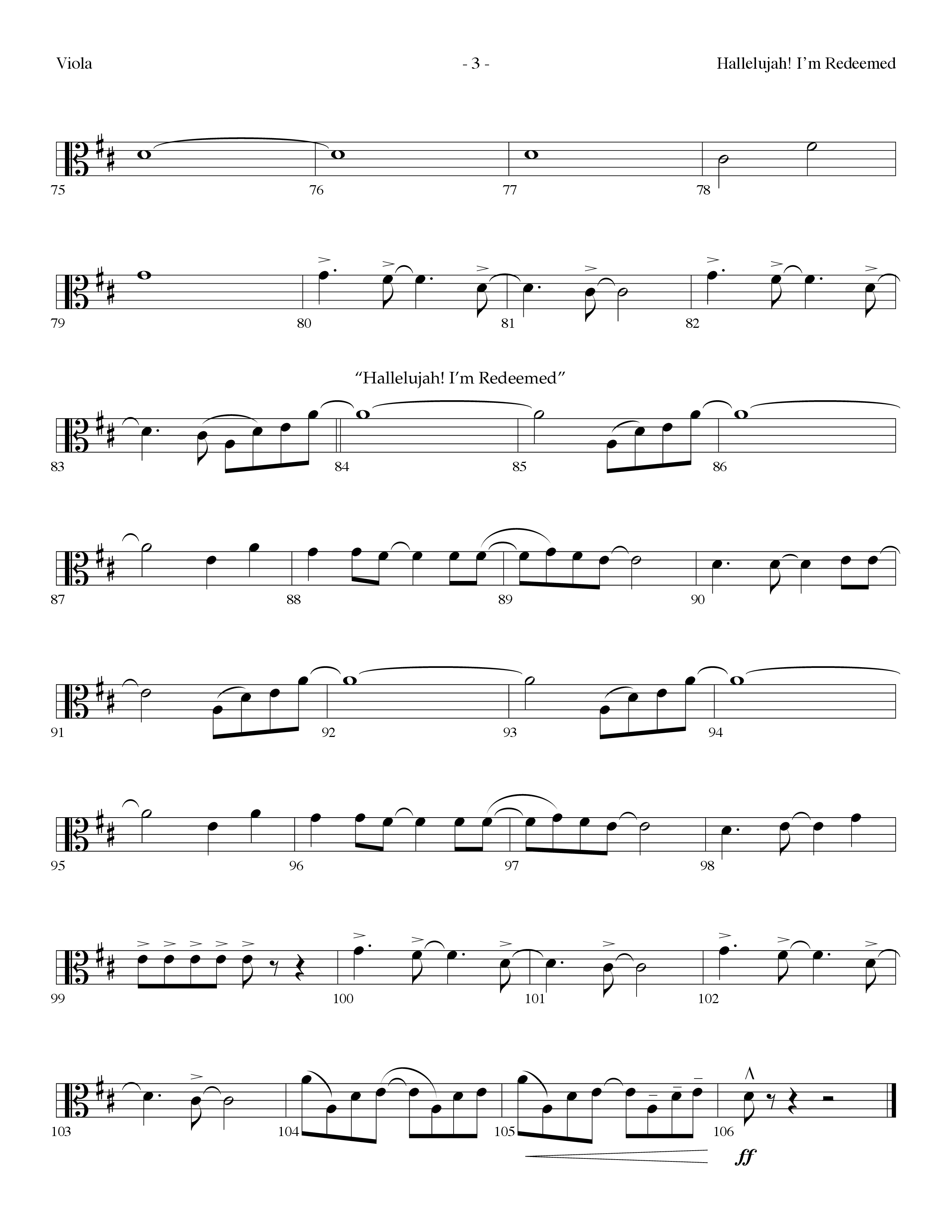 Hallelujah I'm Redeemed (with Hallelujah What A Savior) (Choral Anthem SATB) Viola (Lifeway Choral / Arr. Dennis Allen)